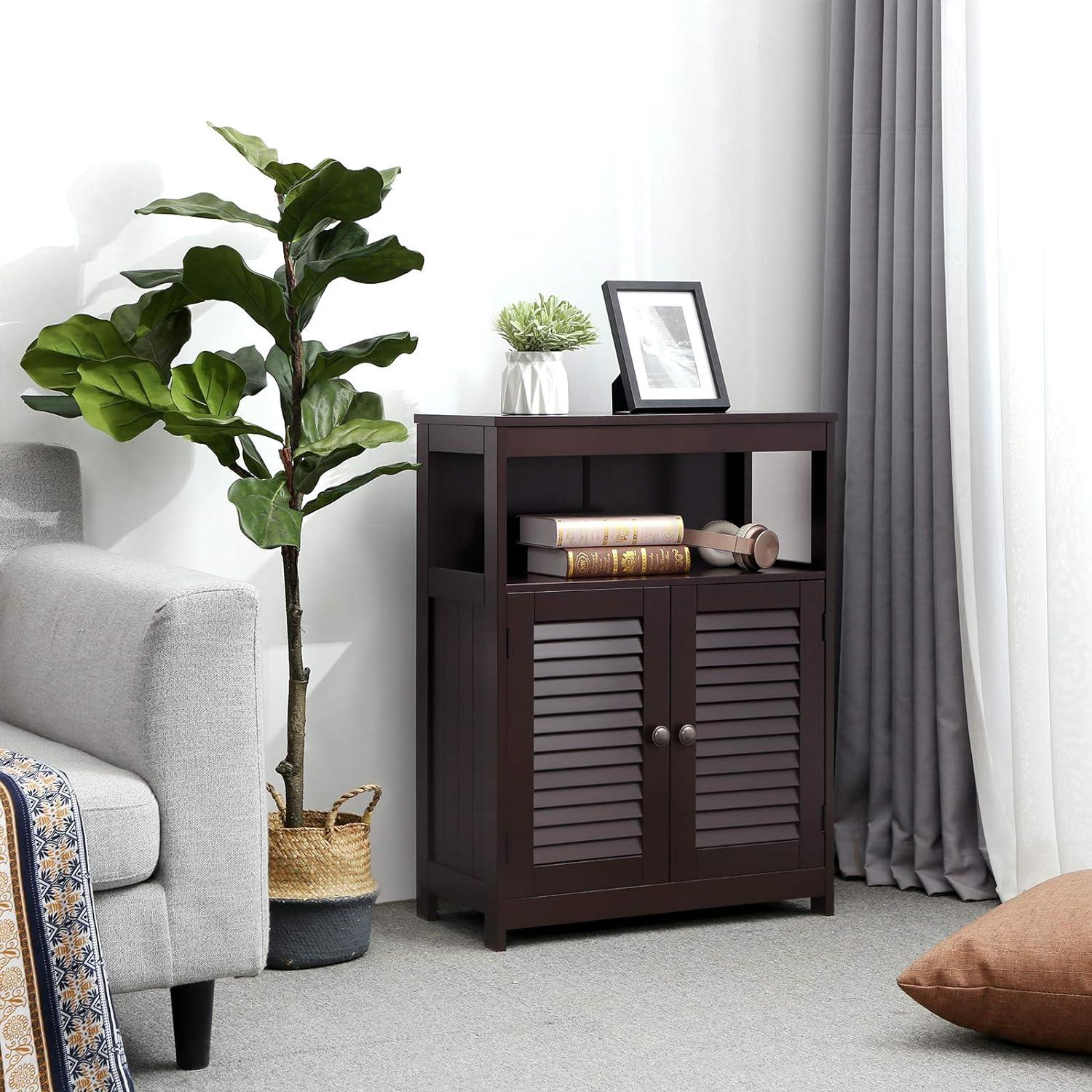 Brown MDF Living Room Cabinet with Adjustable Shelving