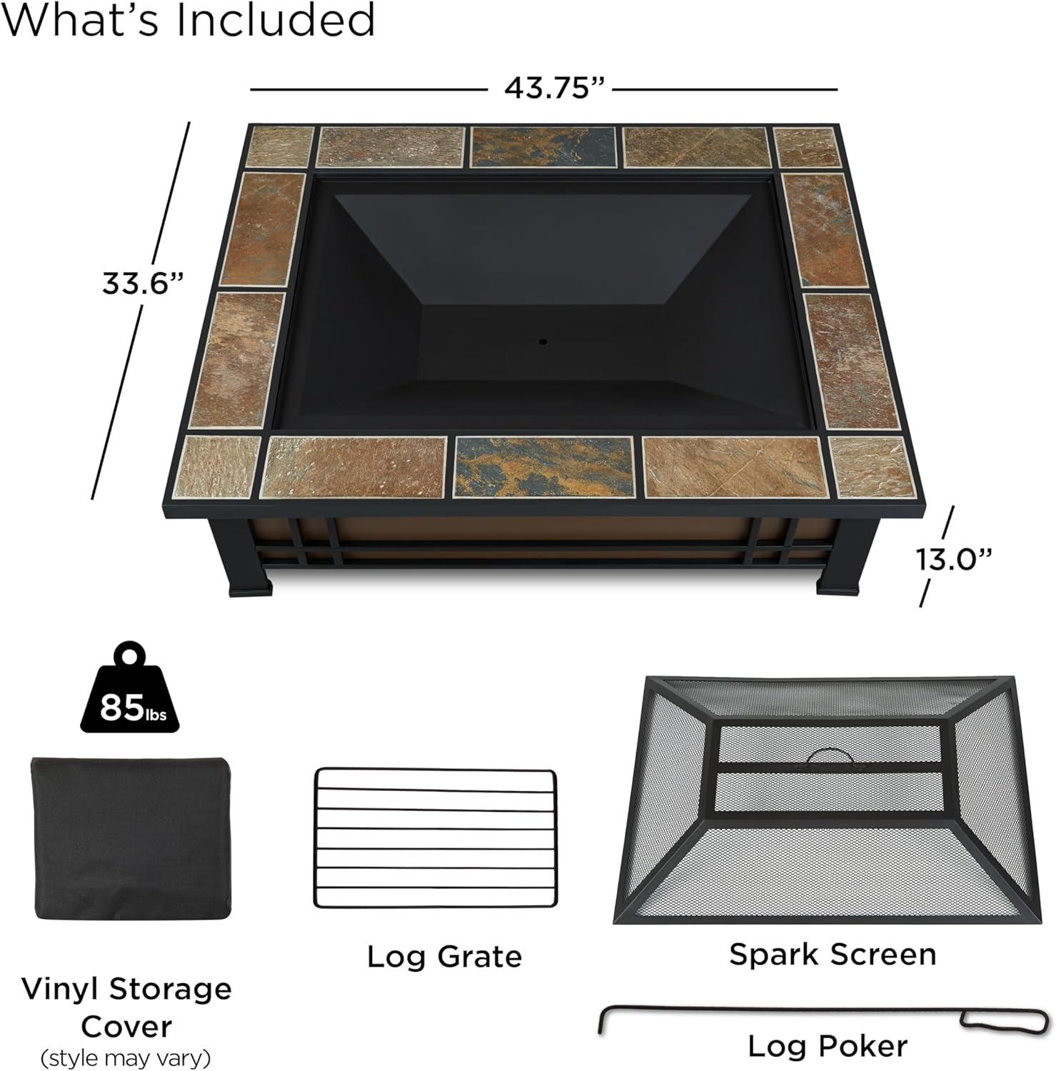 Hamilton Rectangle Wood Burning Fire Pit Brown - Real Flame: Slate Top, Mission Style Frame, Spark Screen & Cover