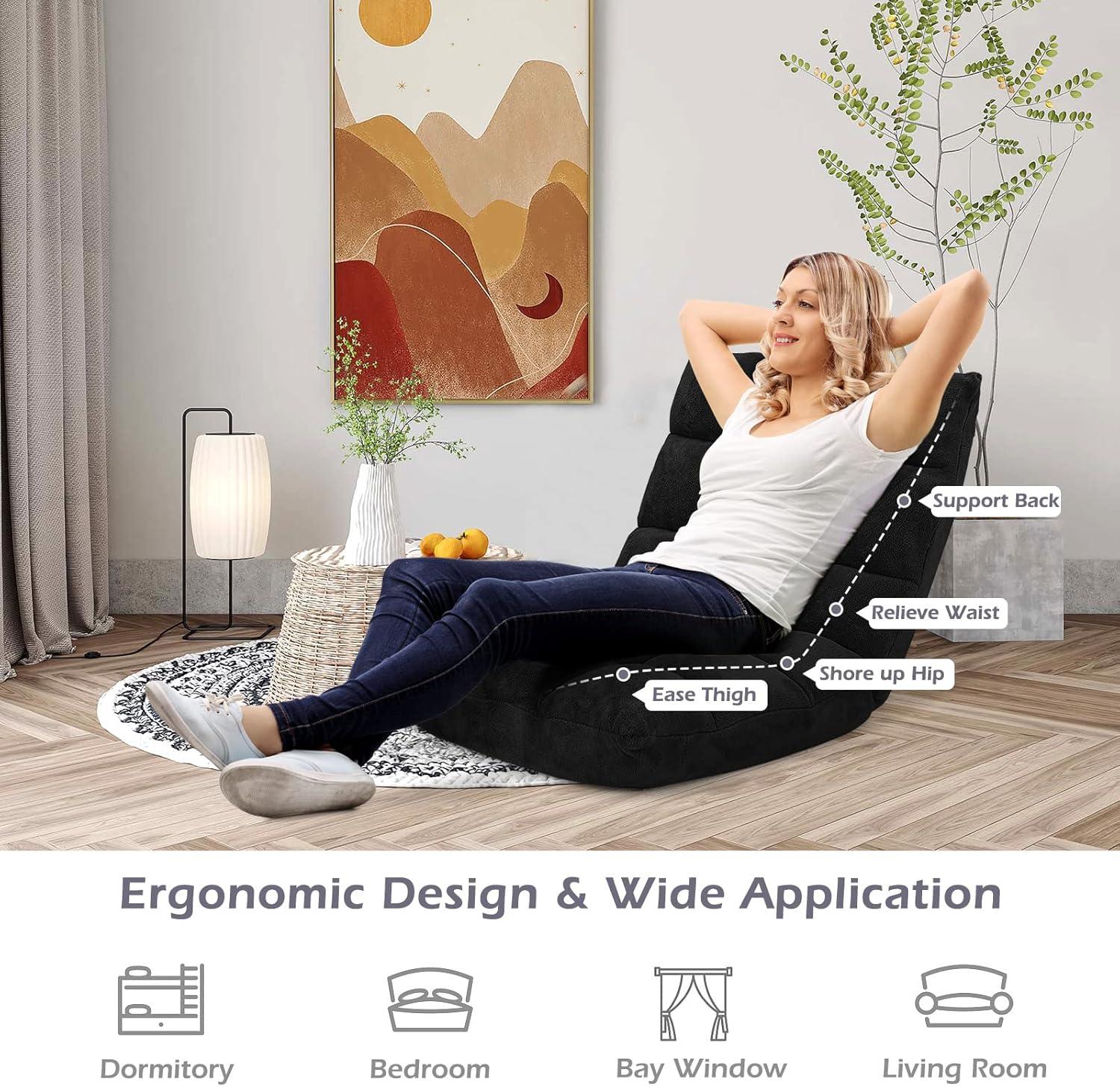 JYHOME Floor Chair  14-Position Adjustable Floor Chair with Back Support  Folding Padded Gaming Sofa Chair for Reading  Gaming  Meditation  Living Room Lazy Lounge Chair  Floor Video Gami