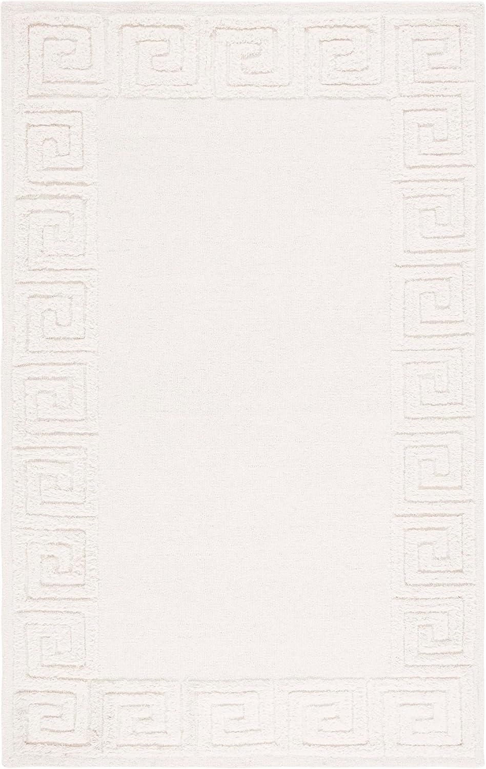 Ivory Hand-Tufted Wool Rectangular Area Rug 5' x 8'