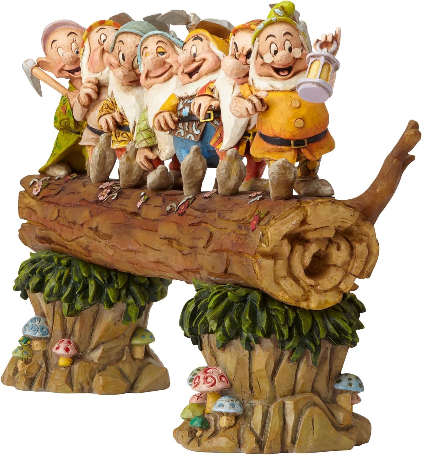 Traditions by Jim Shore Snow White and The Seven Dwarfs Standing on Log Figurine, 8.25 Inch, Multicolor