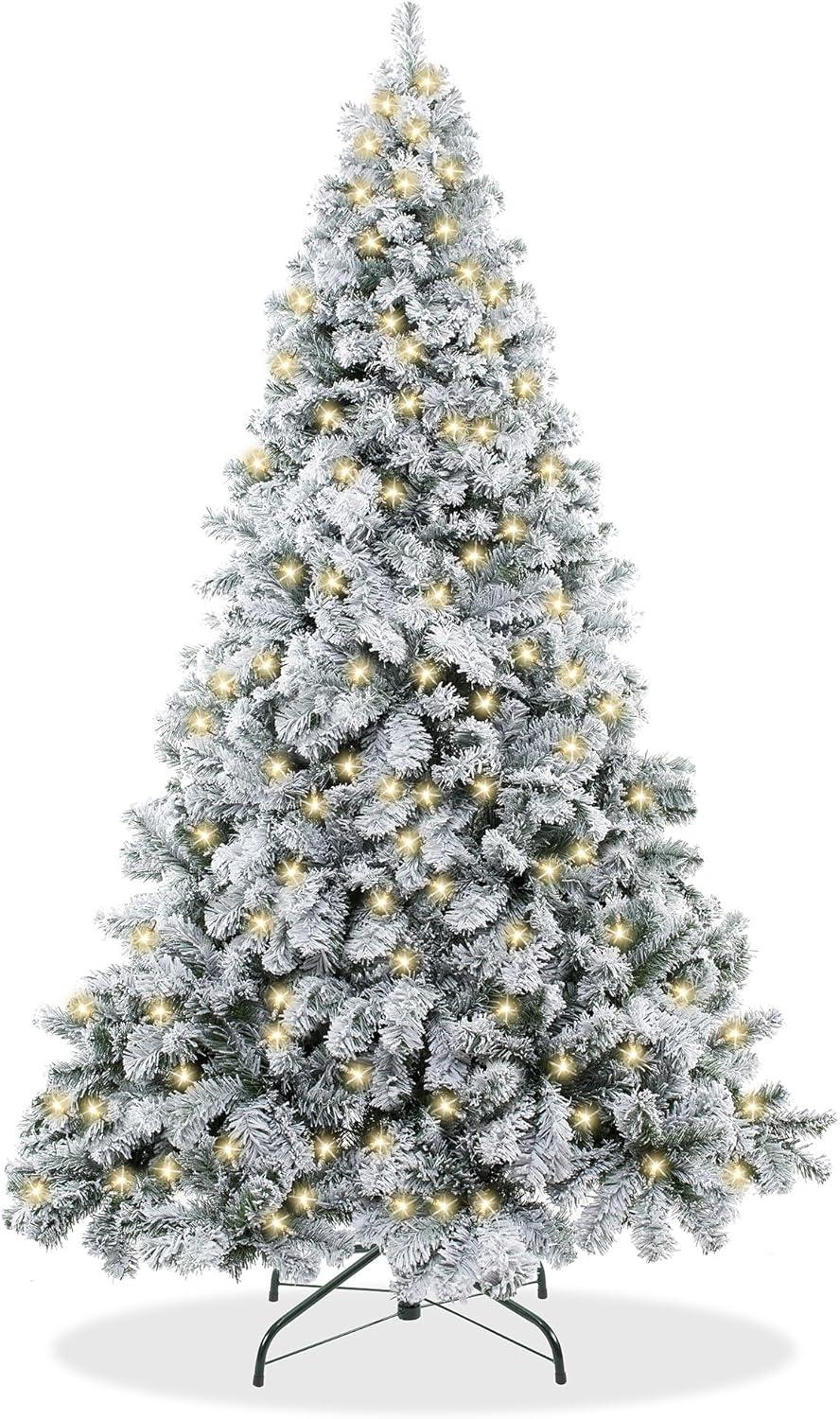 6' Pre-Lit Artificial Flocked Pine Christmas Tree with Stand