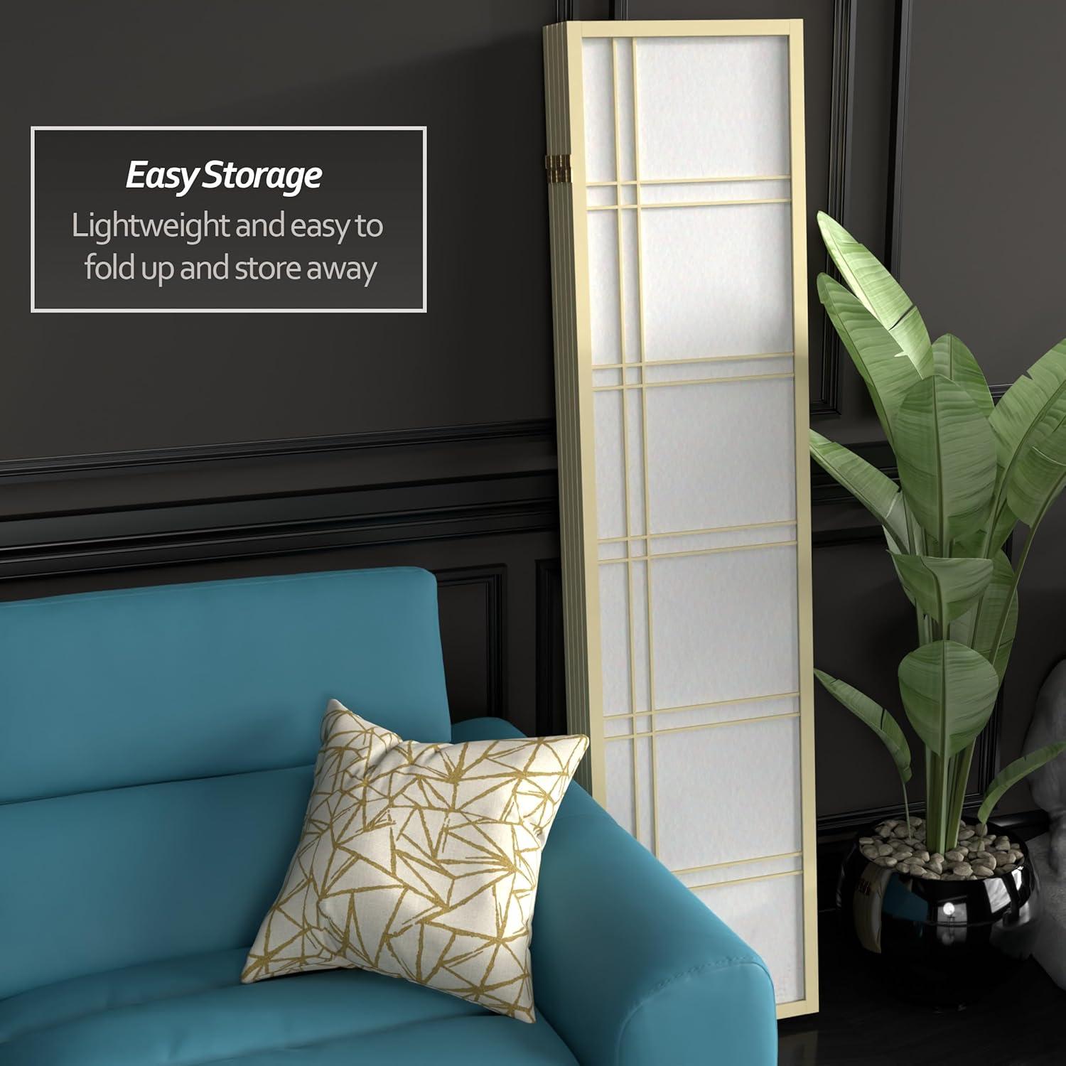 Oriental Furniture 6 Ft Tall Double Cross Shoji Screen Special Edition, 5 panel, ivory color