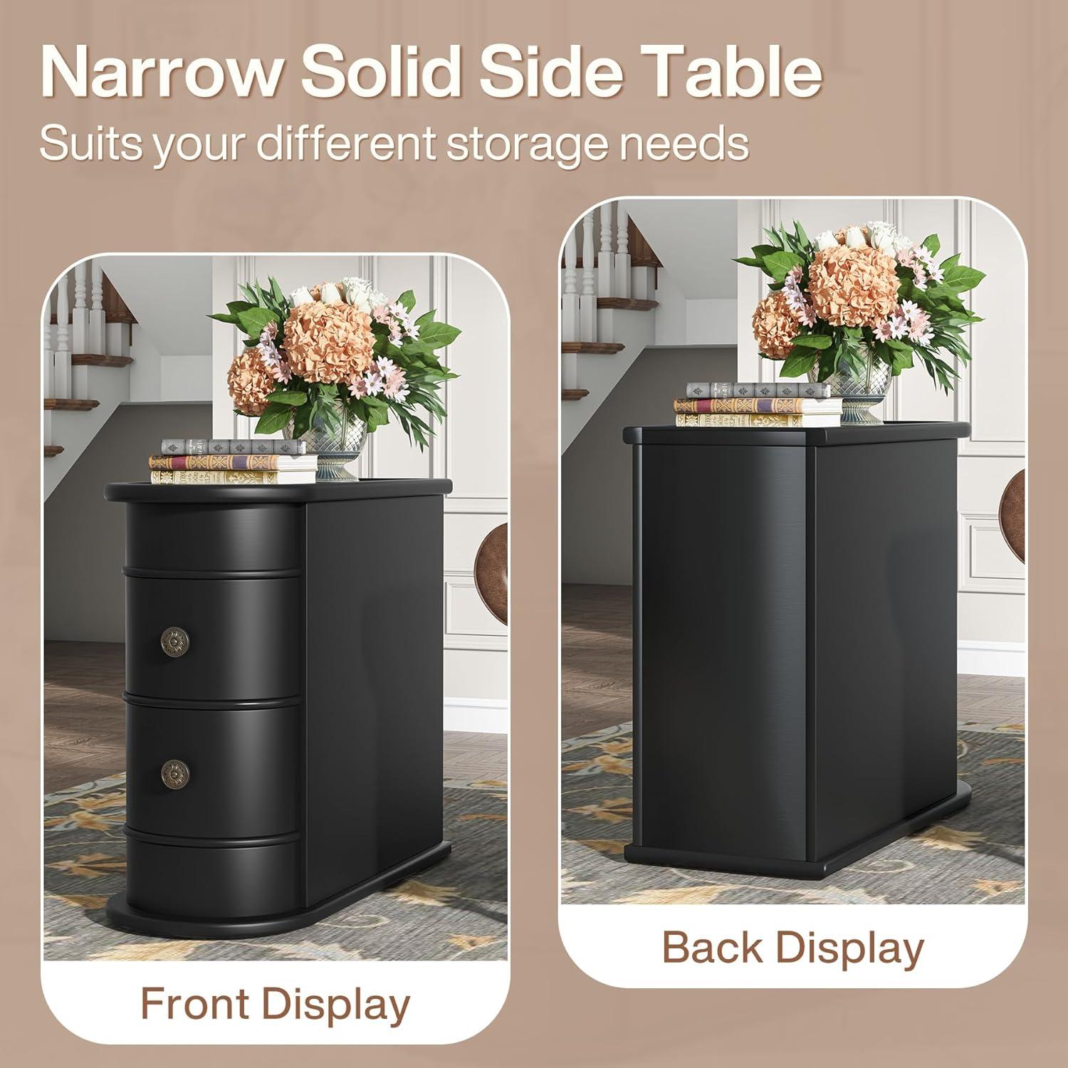 Hommoo Wood Narrow Nightstand with 2 Drawers Black