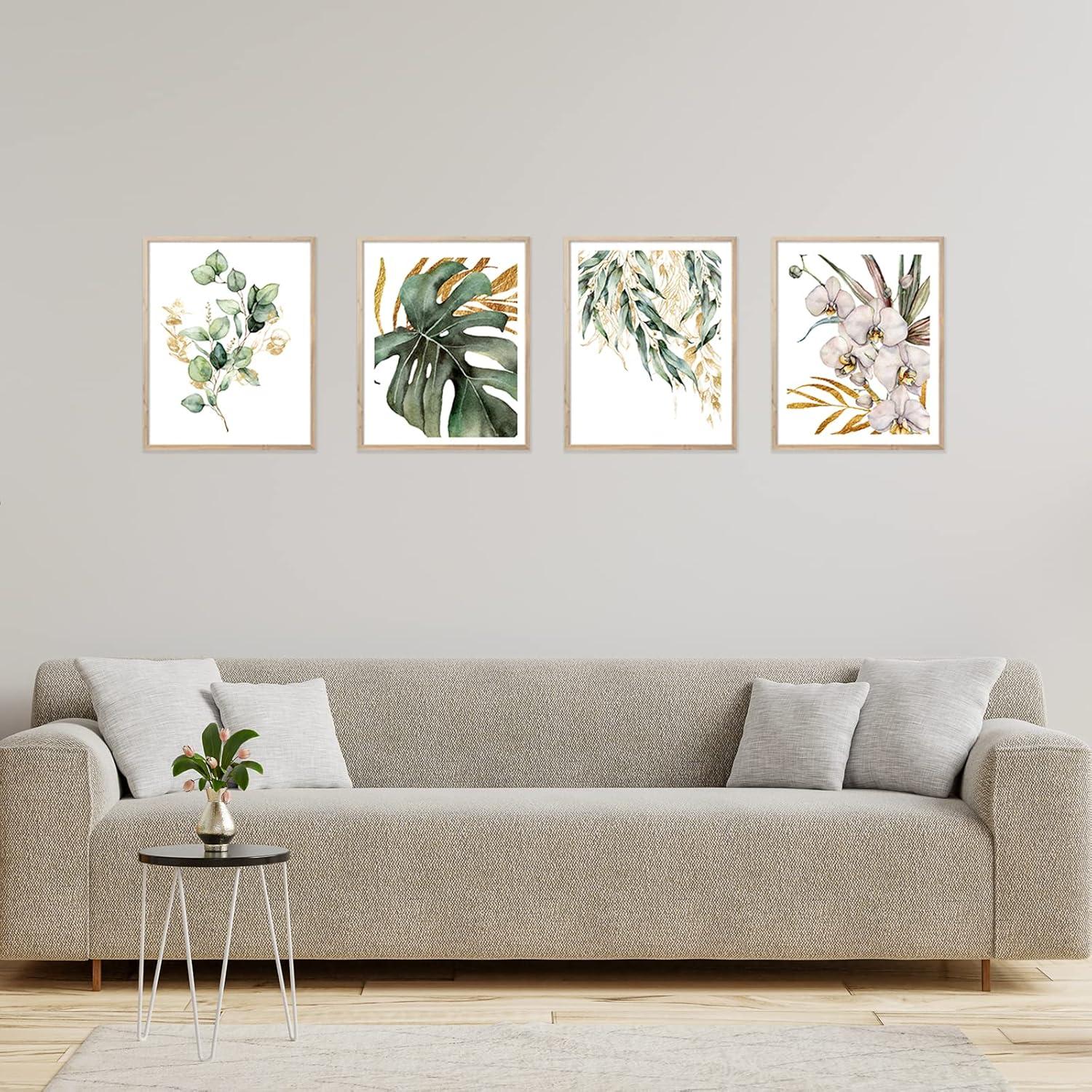 Botanical Gold and Green Watercolor Canvas Prints Set of 4