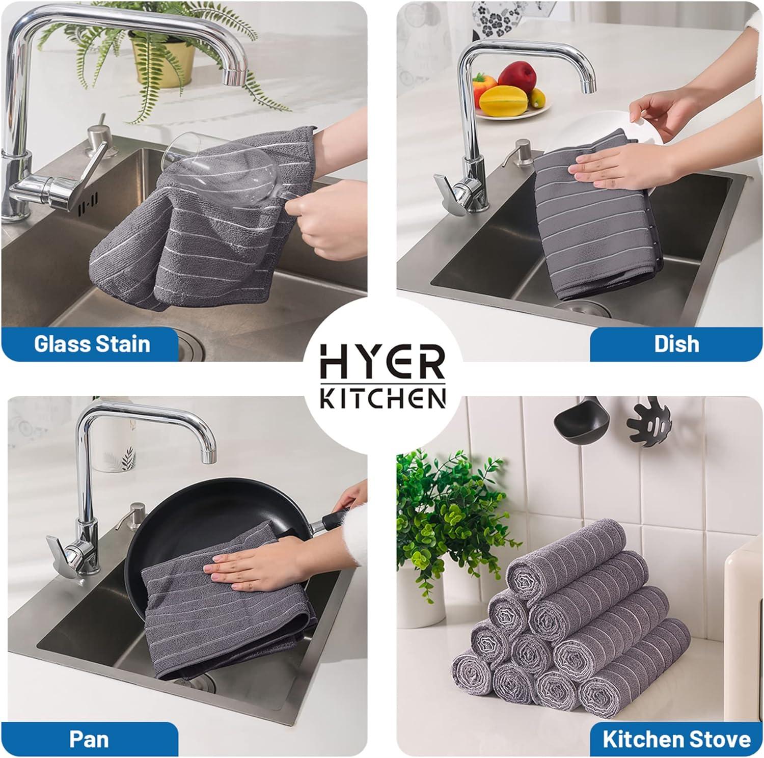 Gray and White Striped Microfiber Hand Towels Set of 8