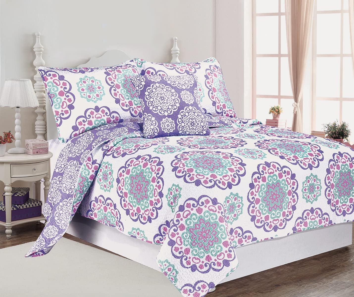 Vivian Twin Purple Cotton Reversible Quilt Set