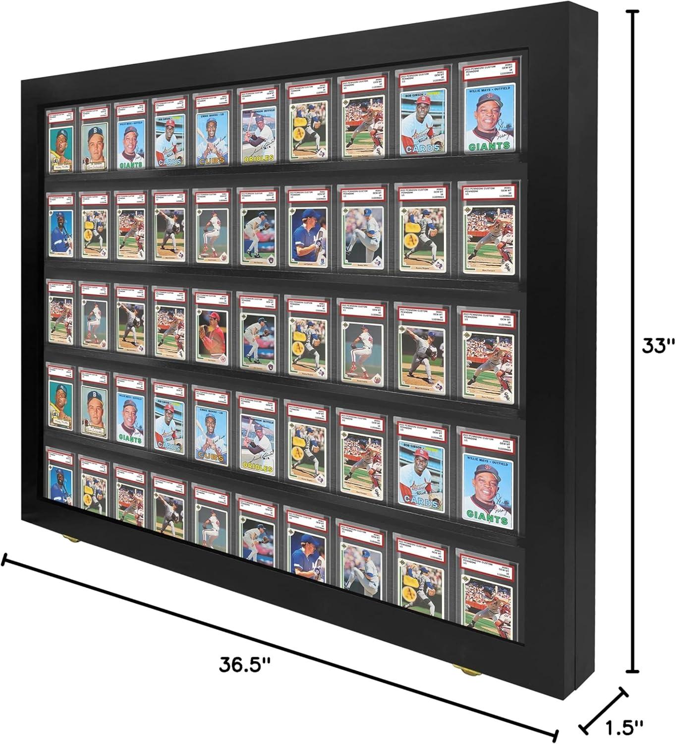 PENNZONI Baseball Card Display Case, 50 Graded Cards Acrylic Frame, Black