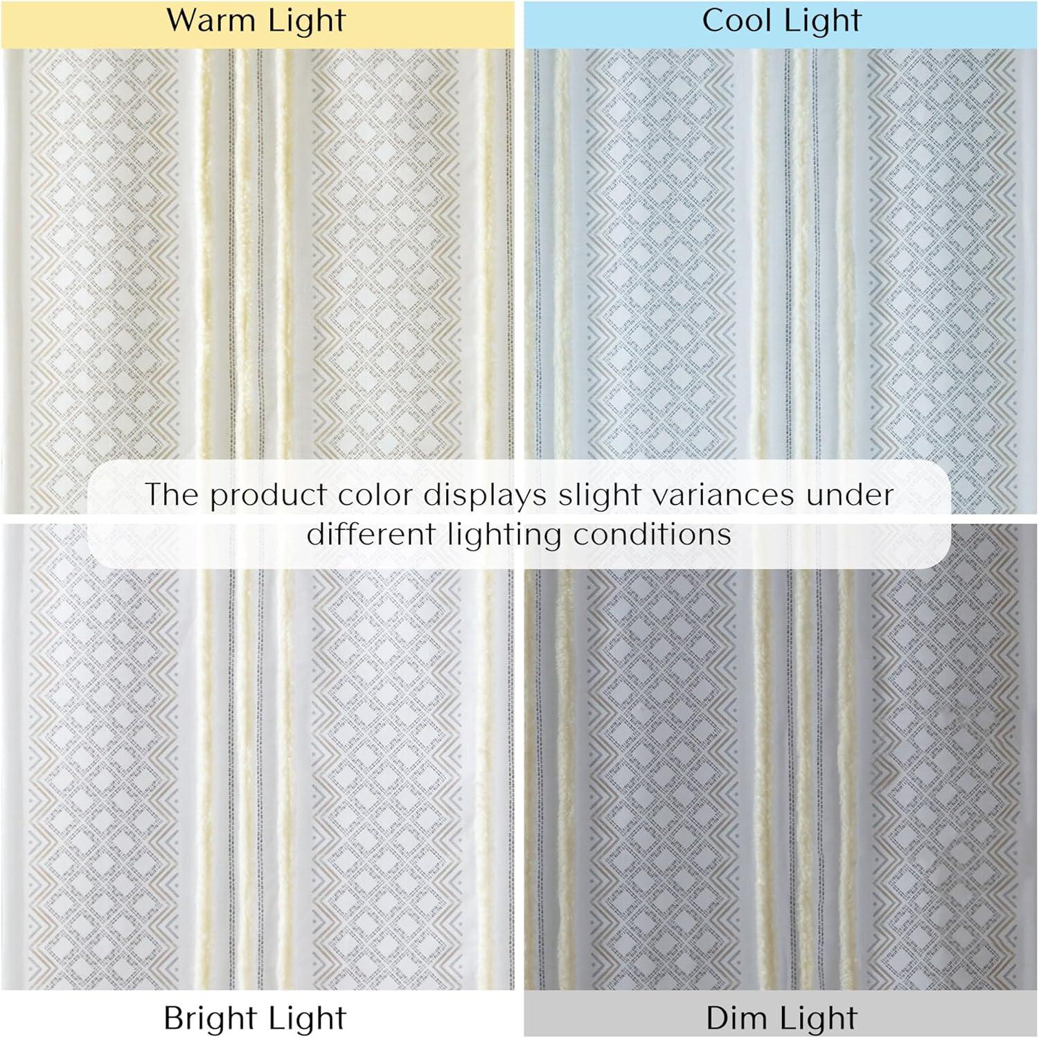 Ebby White and Taupe Geometric Velvet Polyester Window Panels