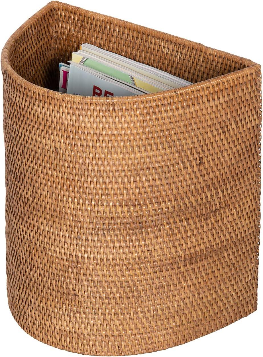 CodYinFI 1030082, Brown Handwoven Half-Moon Rattan Waste Basket