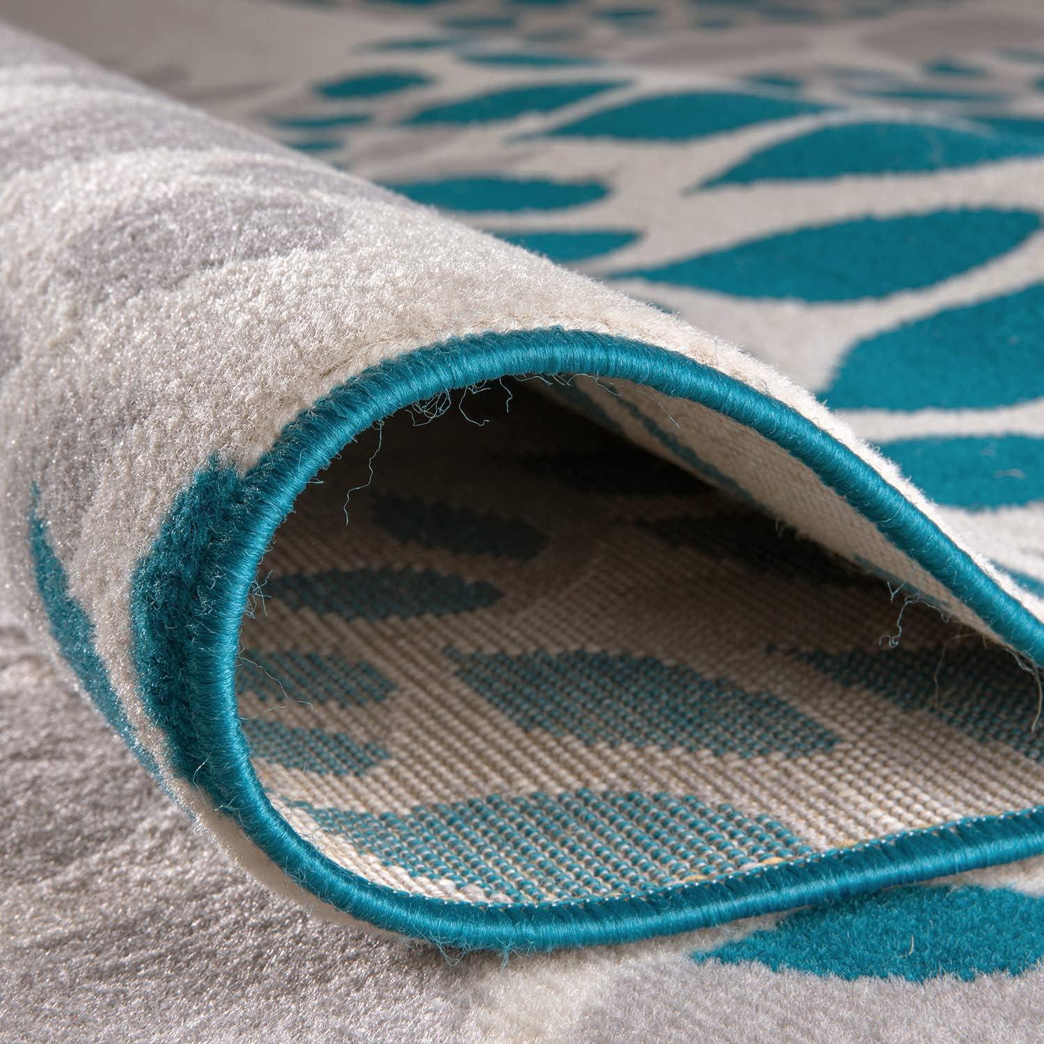 World Rug Gallery Modern Floral Circles Blue 7'6" x 9'5" Area Rug