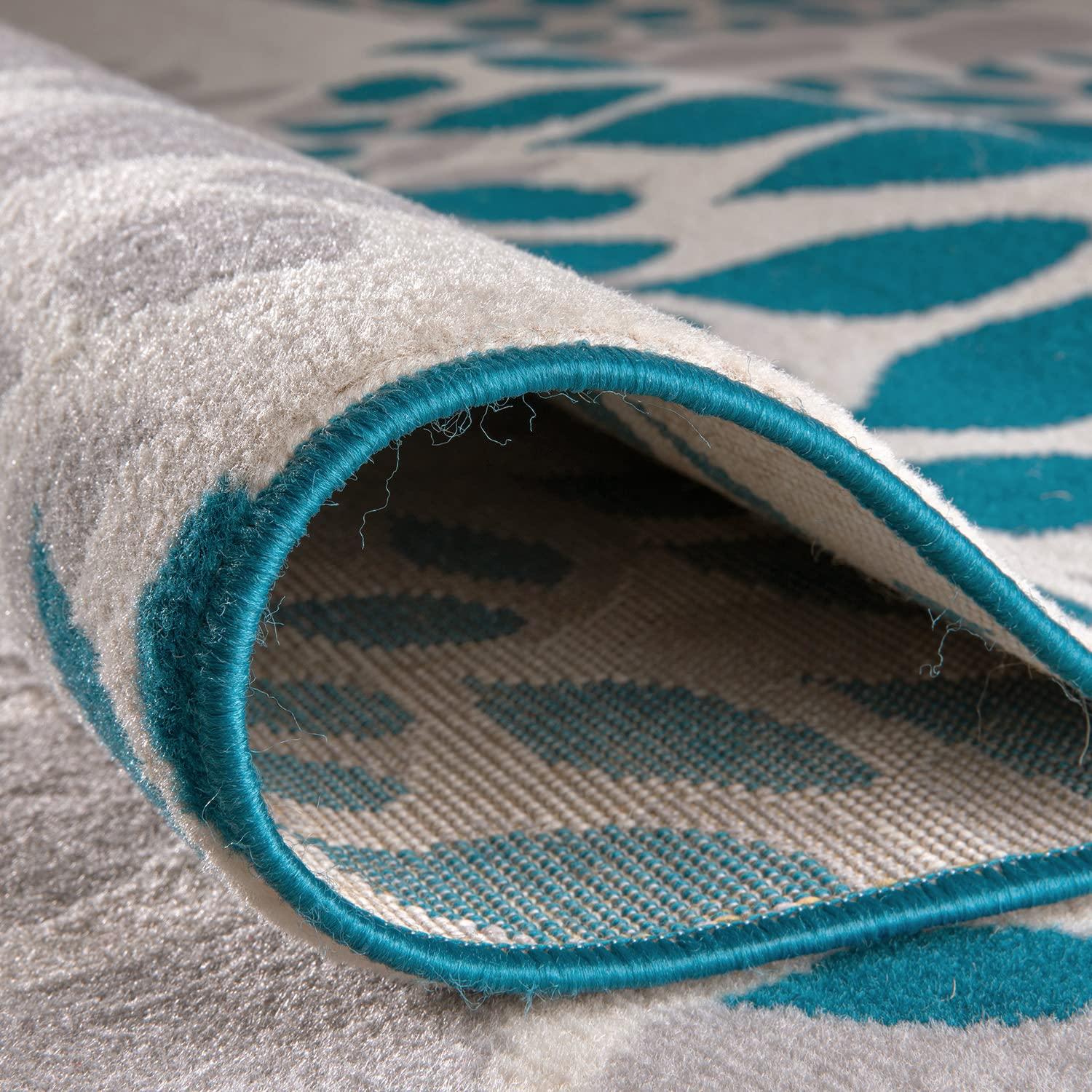 World Rug Gallery Modern Floral Circles Blue 5' x 7' Area Rug