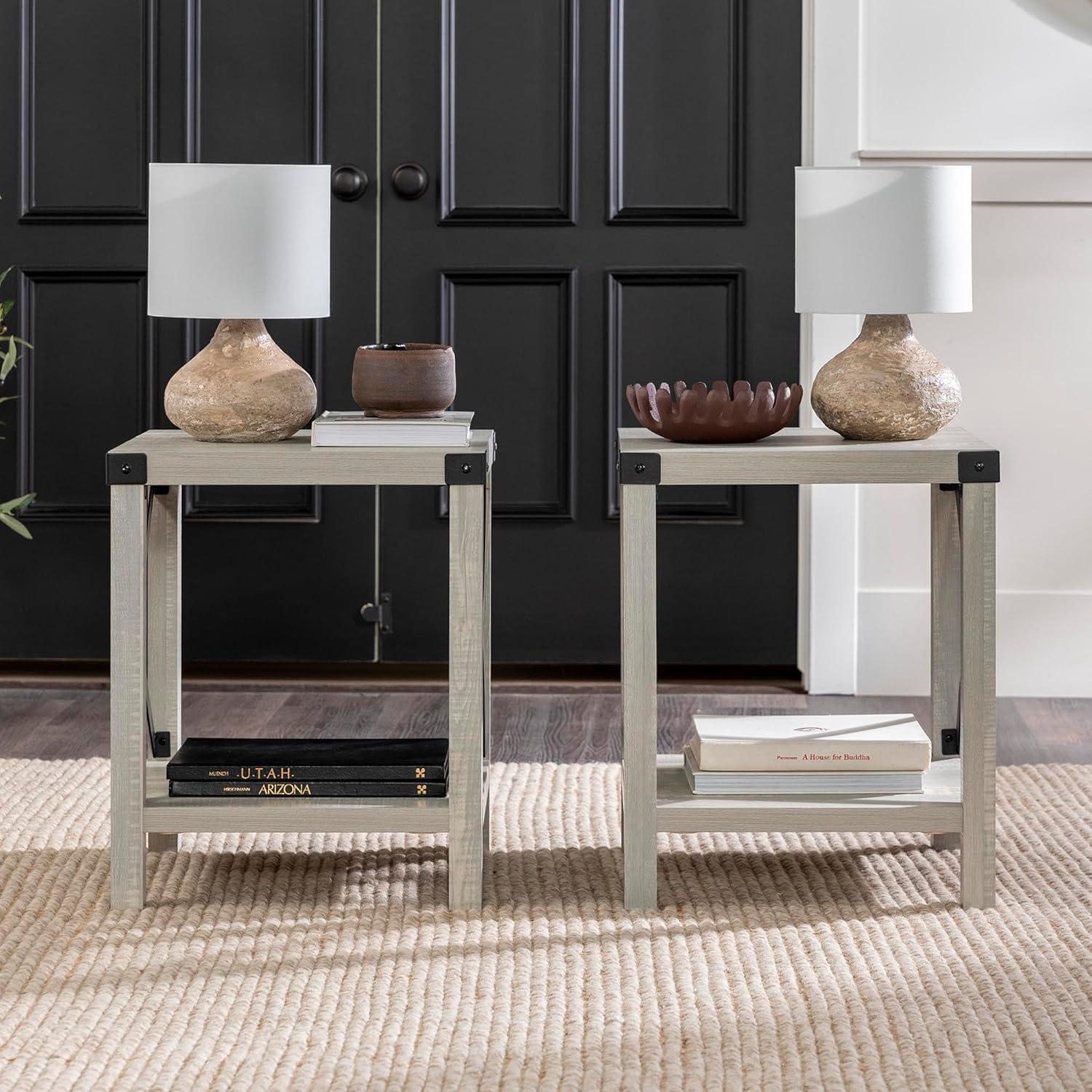 Stone Grey Metal X Frame Rectangular Side Tables Set