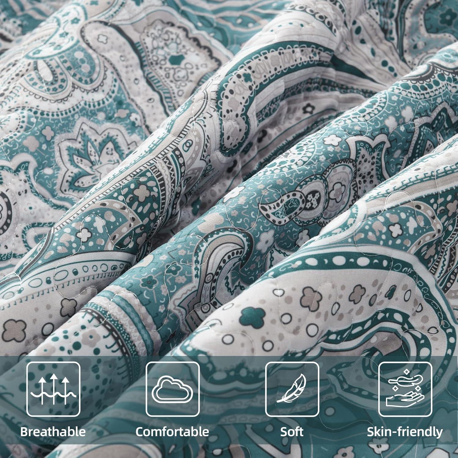 DJY Red Paisley Quilt Set Queen Size Boho Quilt Bedspread Set 3 Pieces, Soft Lightweight Microfiber Coverlet Set Burgundy Paisley Floral Pattern Bedding for All Season, 96''x90''