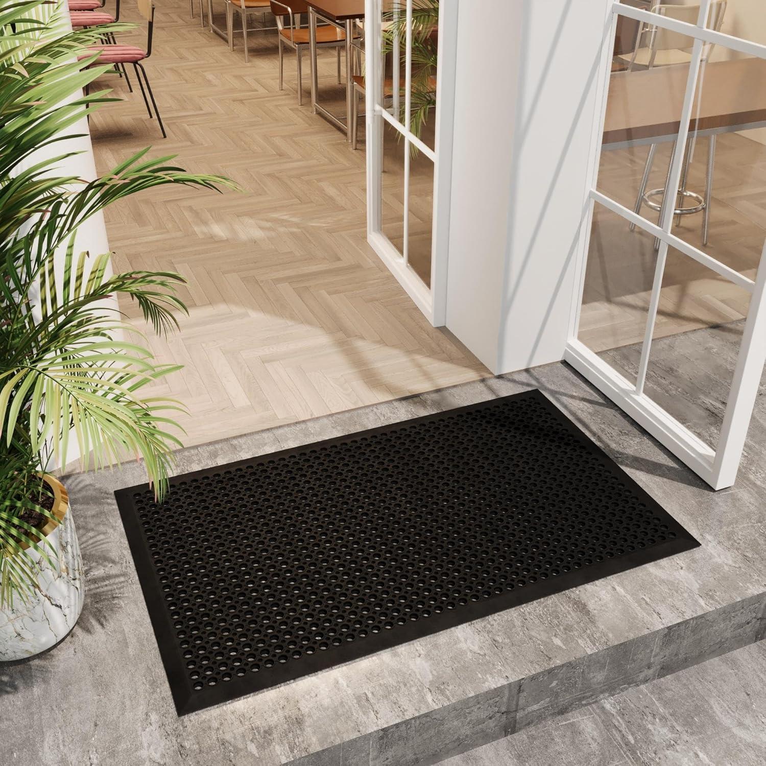 Ottomanson Heavy Duty Rubber Anti-Fatigue Commercial Floor Mat 36" x 60" Indoor Outdoor Non-Slip for Kitchen Garage