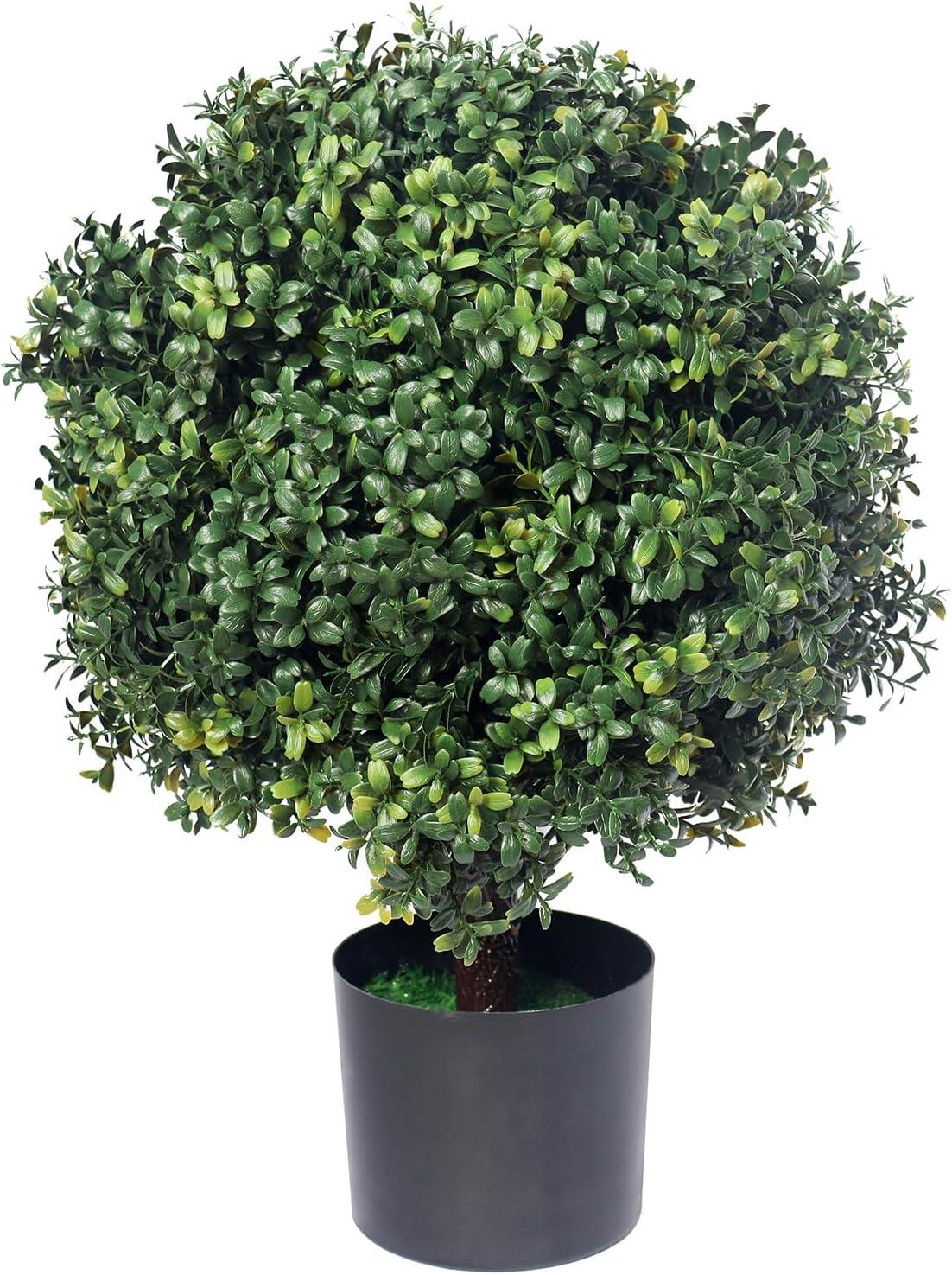 22'' Green Plastic Potted Eucalyptus Topiary Trees Set of 2