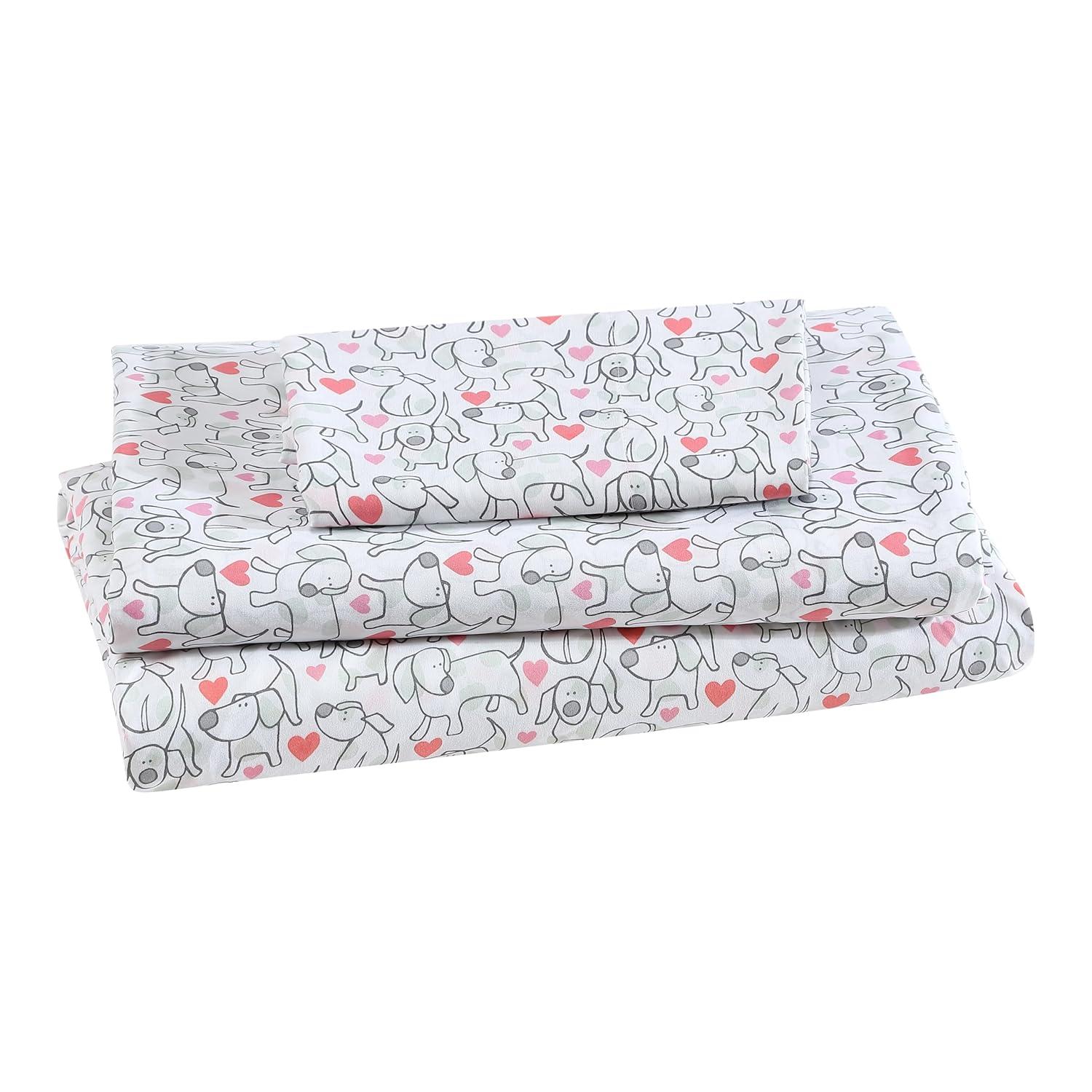 Twin Pink and White Microfiber Kids Sheet Set