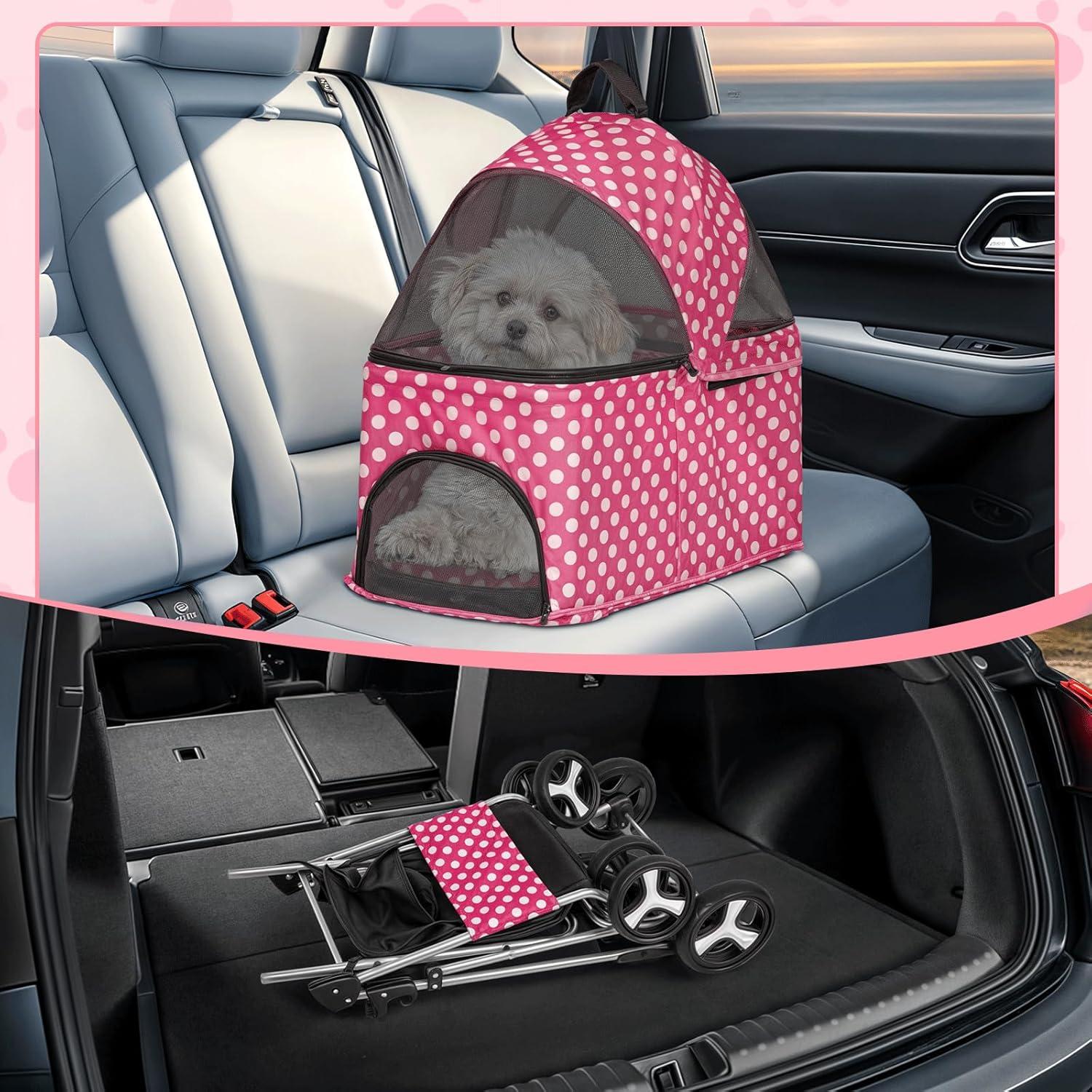 3-In-1 Pet Stroller Foldable Pet Stroller With Weather Cover Storage Basket For Dog Cat