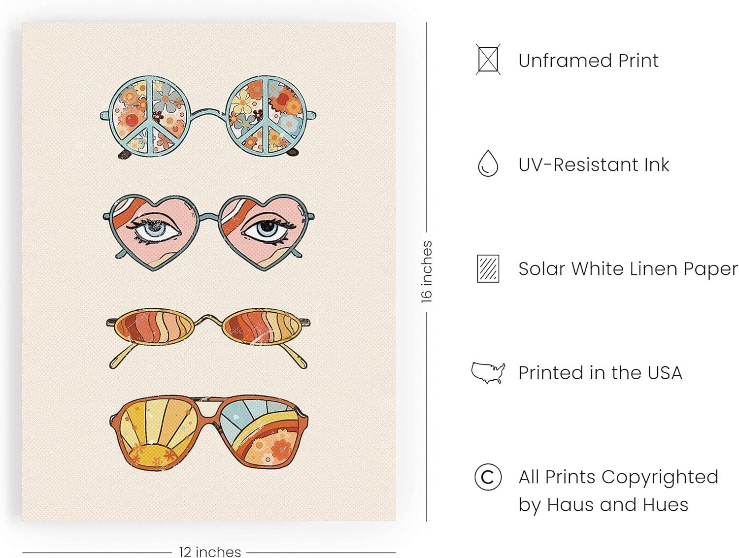 HAUS AND HUES Sunglasses Art Poster for Teen Girls Room - Retro Indie Aesthetic Trippy Wall Art | UNFRAMED 12"x16" (Hippie Sunglasses)