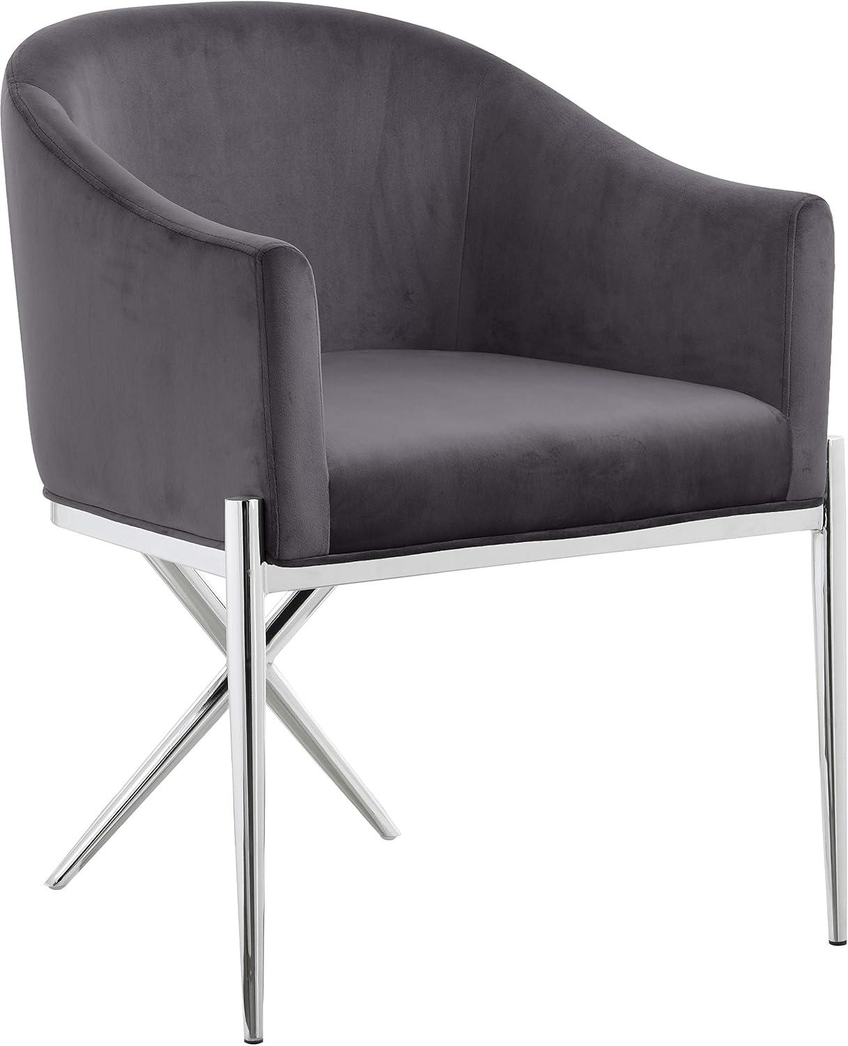 Grey Velvet Chrome Barrel Dining Chair with Swoop Arms