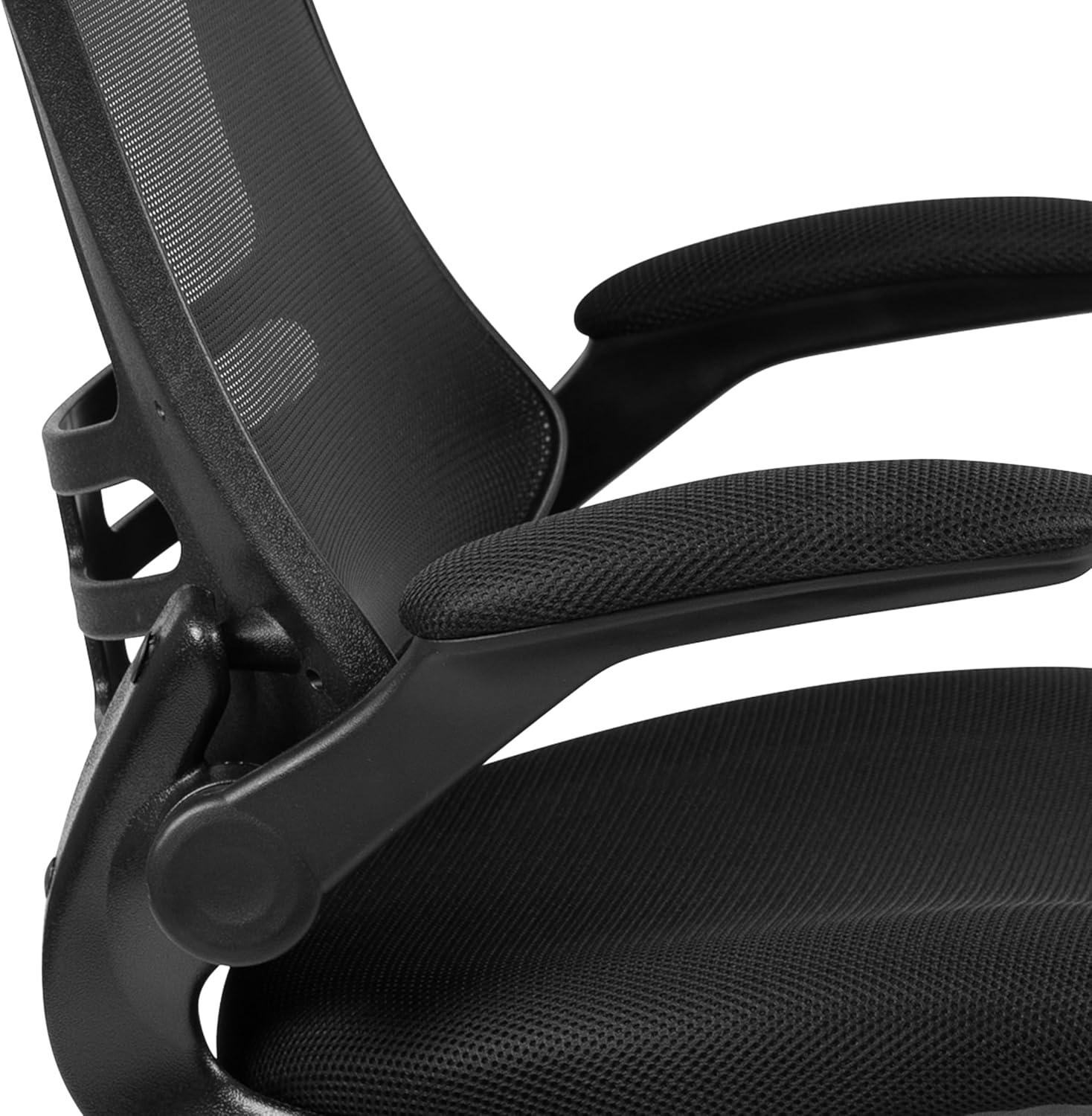 Flash Furniture Kelista Ergonomic Mesh Mid-Back Swivel Office Chair with Flip-Up Armrests, Black