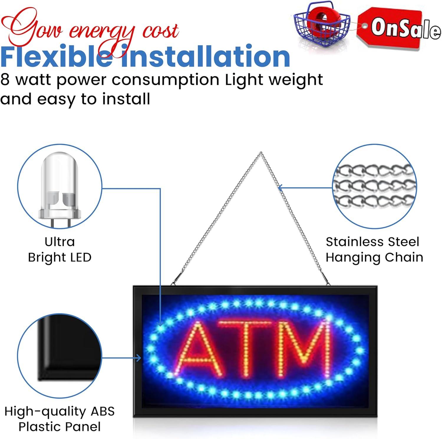 LED Neon Light ATM Sign With Animation On/off and Power On/Off two Switchs for Business B86