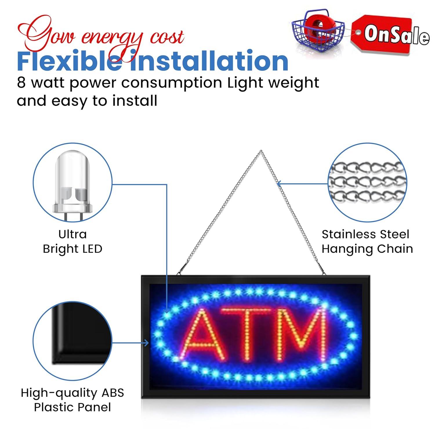 LED Neon Light ATM Sign With Animation On/off and Power On/Off two Switchs for Business B86