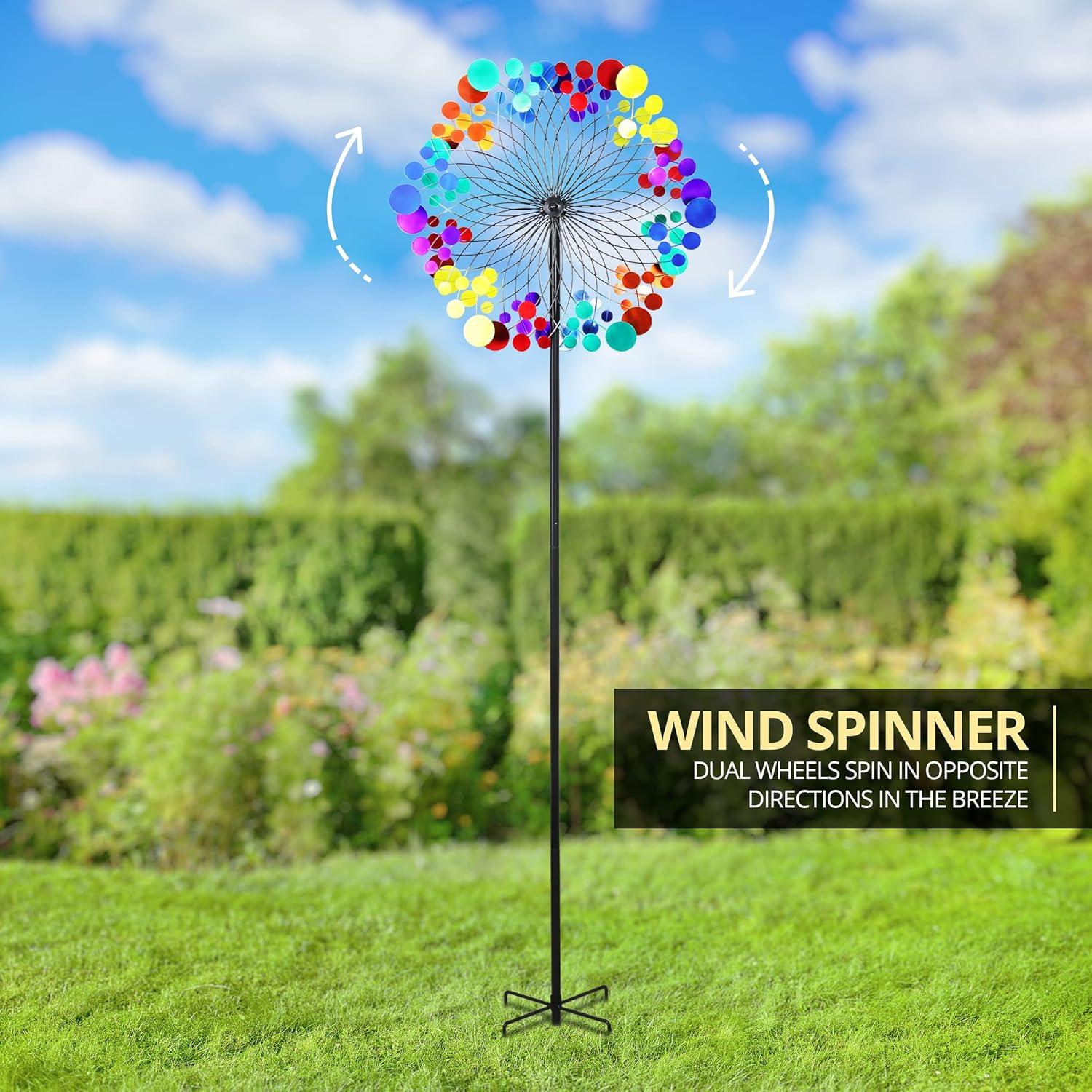 Exhart Exhart Kinetic Double Pinwheel Spinner Garden Stake, 24 by 84 Inches