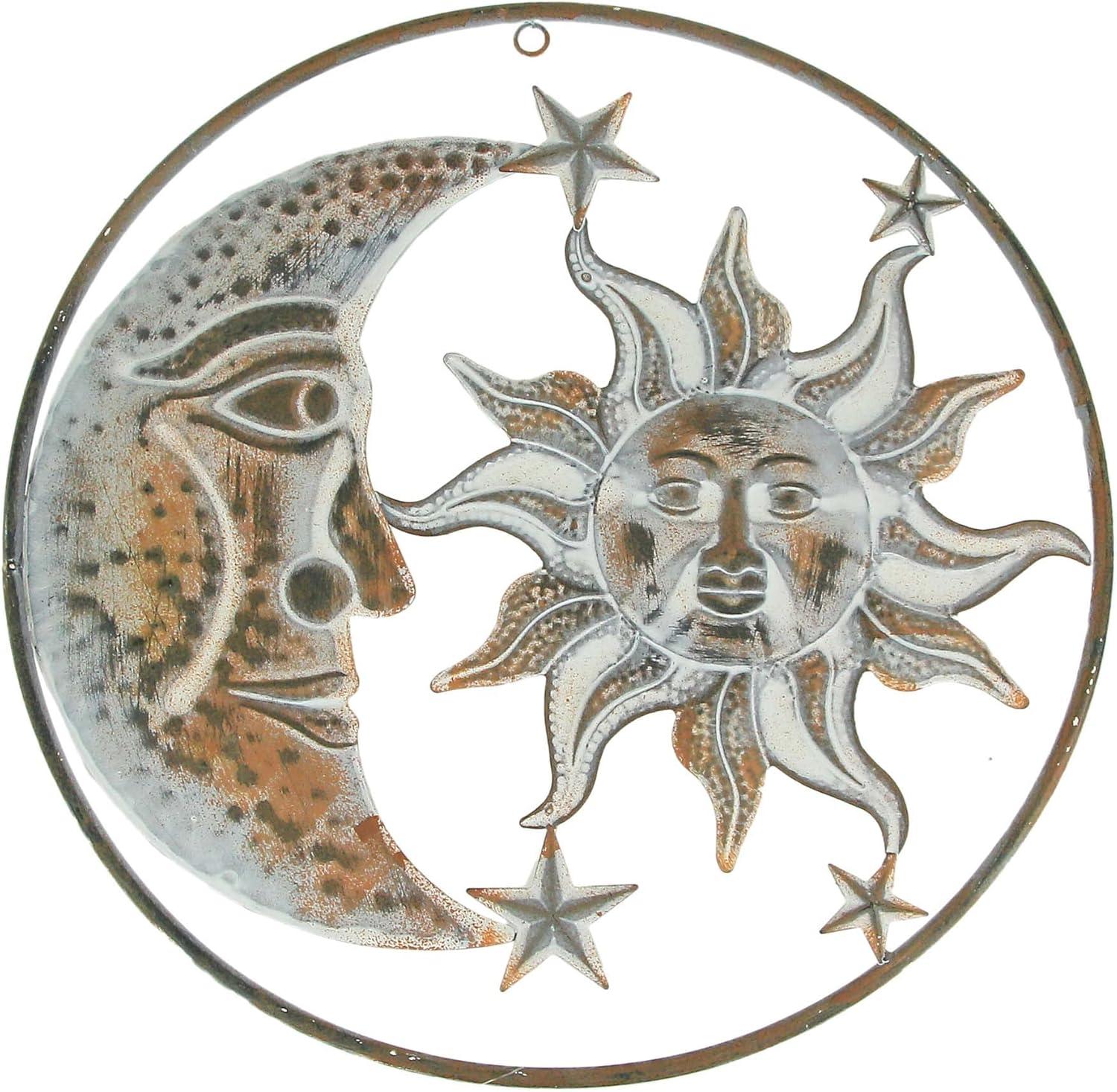 Rustic White Metal Sun Moon Stars Celestial Wall Art 16.5 Inch