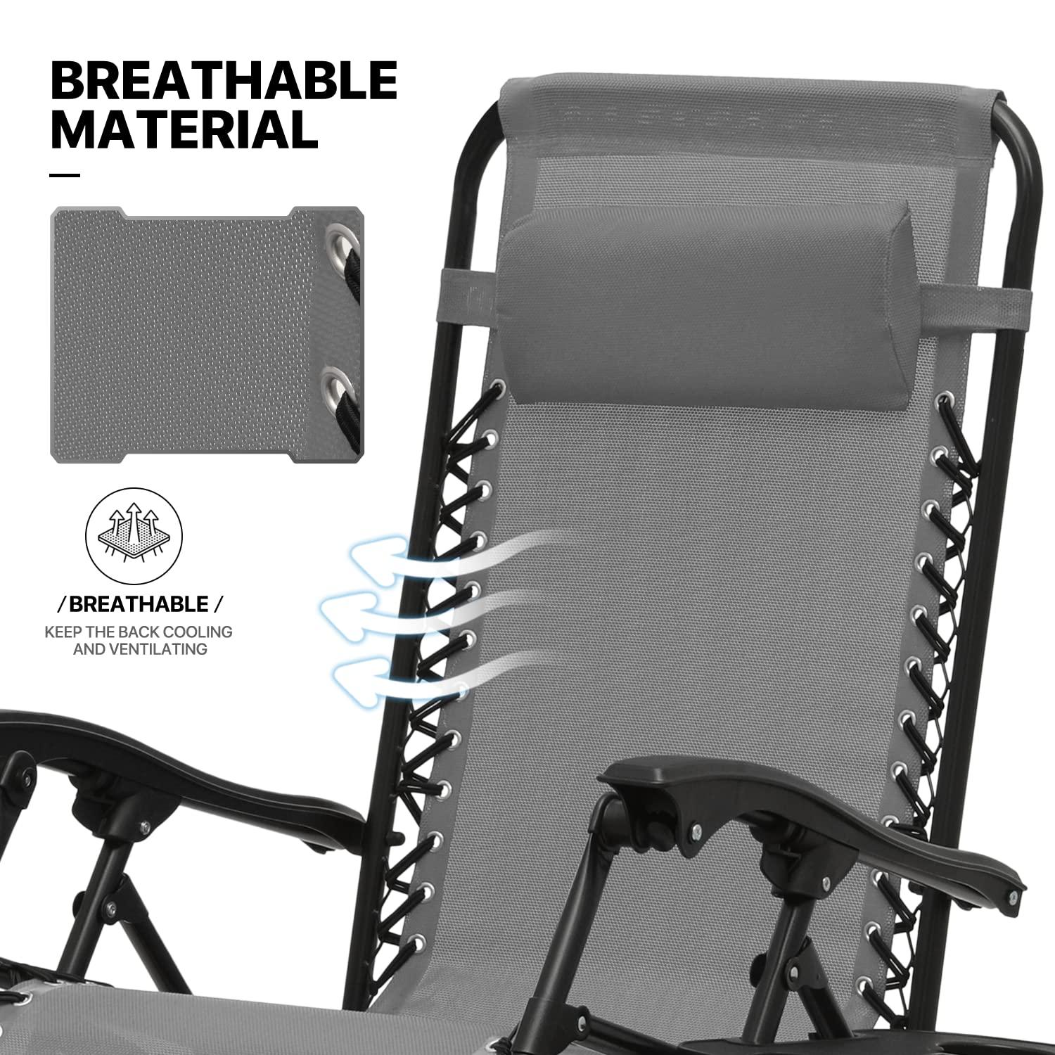 Adjustable Gray Textile Mesh Zero Gravity Recliner Set with Table