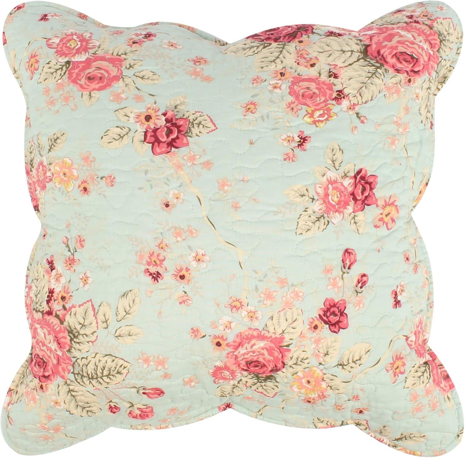 Antique Rose Blue Floral Cotton Throw Pillow Set