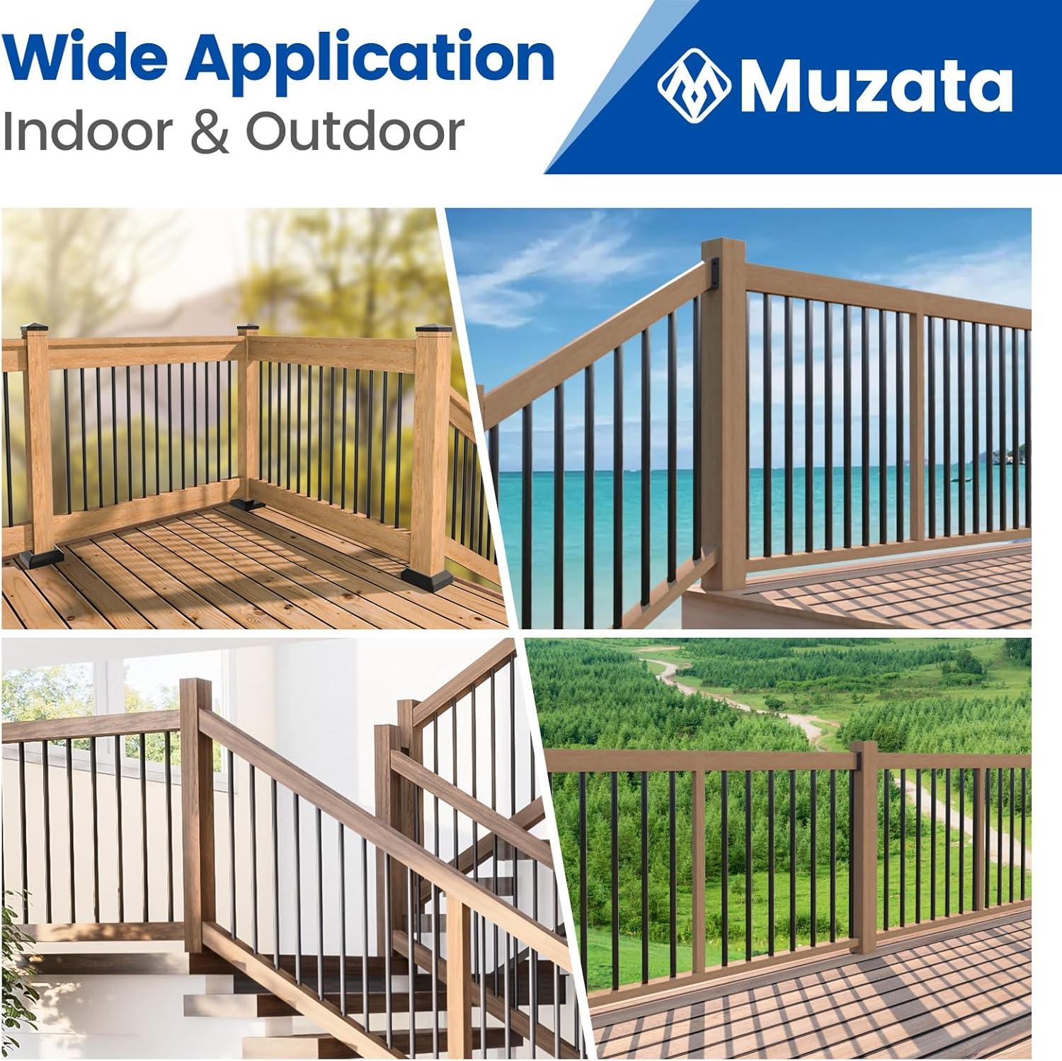 Muzata 100Pack 36" Aluminum Deck Balusters Round Black Deck Railing Stair Porch Staircase Spindles 3/4" Diameter Hollow for Railing Fencing Porch Stair WT01