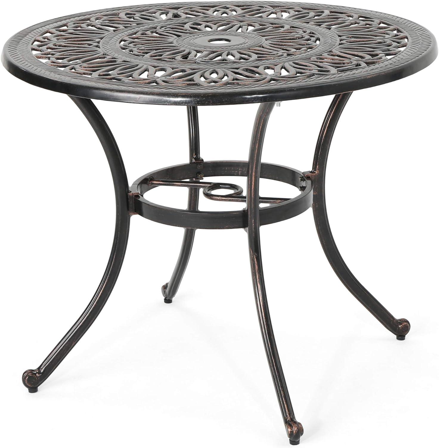 Outdoor Round Cast Aluminum Dining Table, Shiny Copper