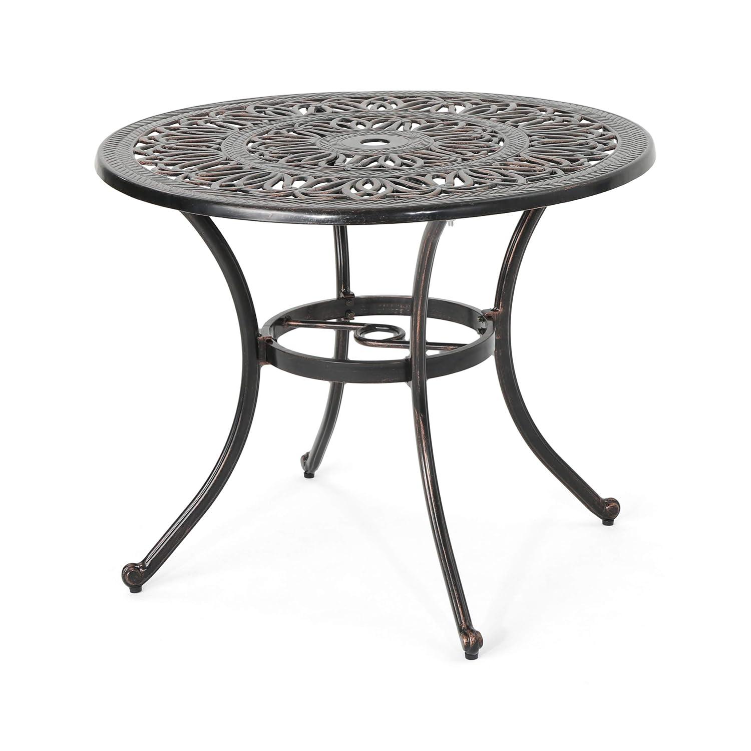 Fleur De Lis Living Outdoor Round Cast Aluminum Dining Table, Shiny Copper | Wayfair