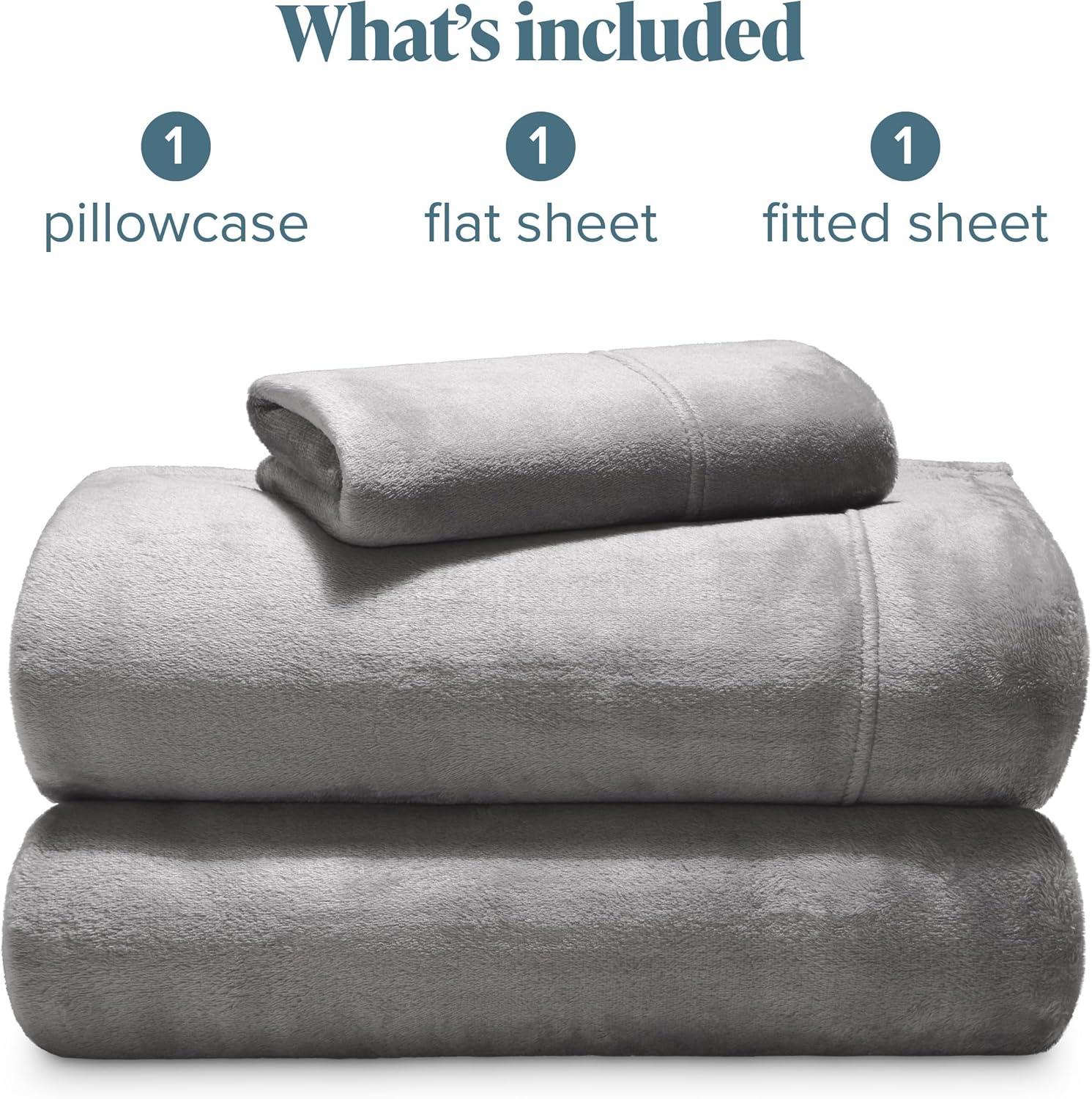 Velvety Soft Microplush Fleece Light Grey Twin XL Sheet Set by Bare Home
