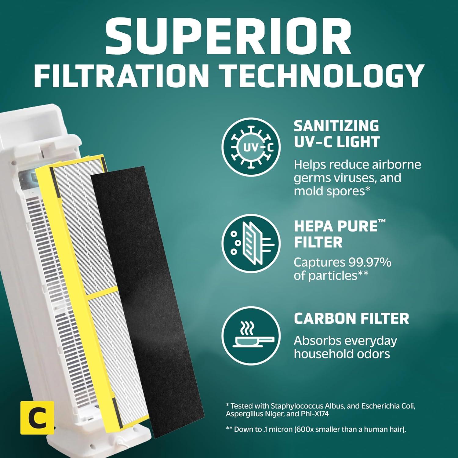 GermGuardian 5-In-1 HEPA Air Purifier for Home, Pet Air Purifier with HEPA Air Filter & UV-C Light, AC4300BPTCA, 743 Sq. Ft., 22'' Tower, Black