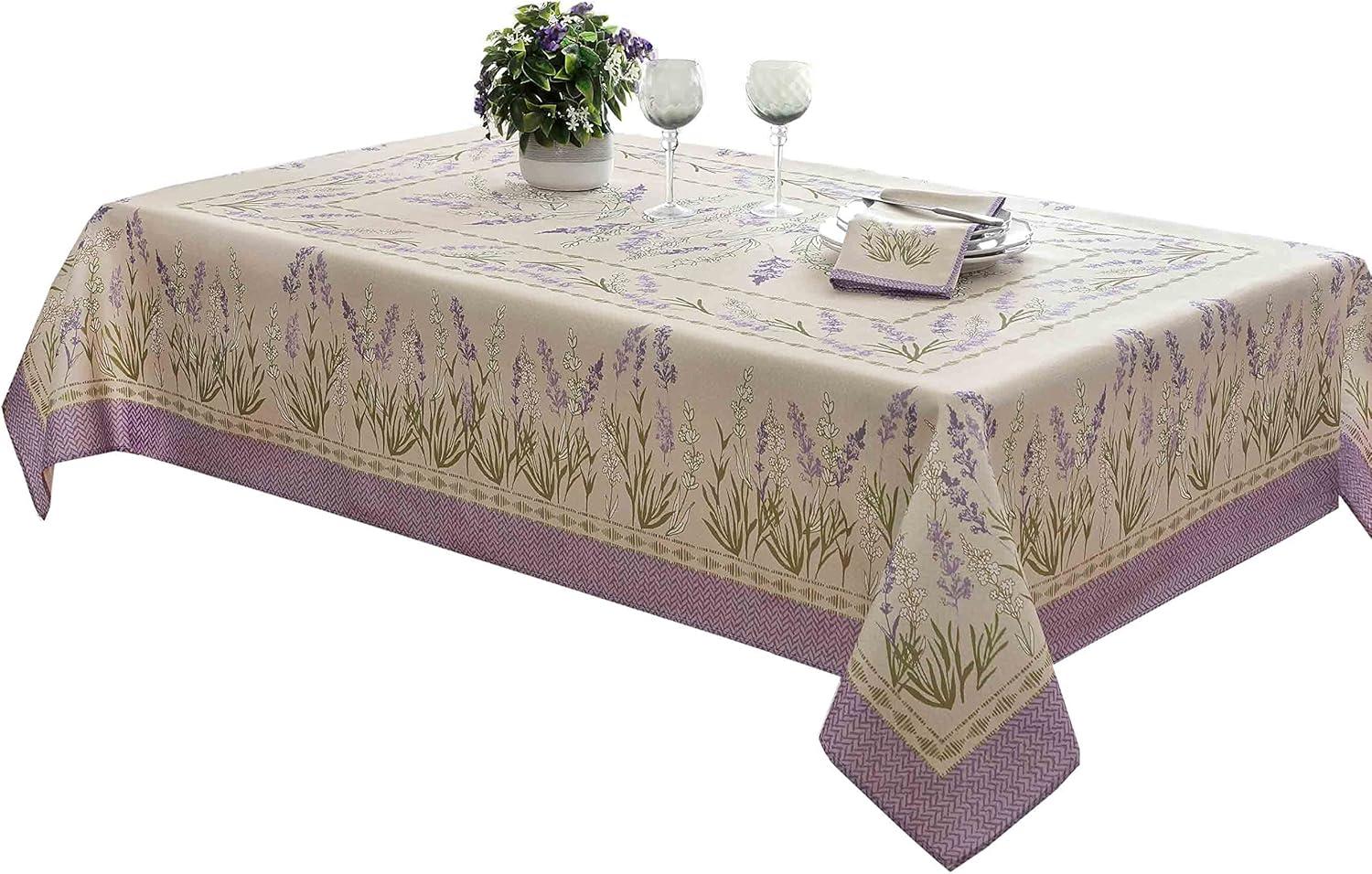 Home Bargains Plus Provence Square Tablecloth, 52 x 52 Inch, Blanchard Easter Field of Lilacs, Wrinkle and Stain Resistant Fabric Table Cloth