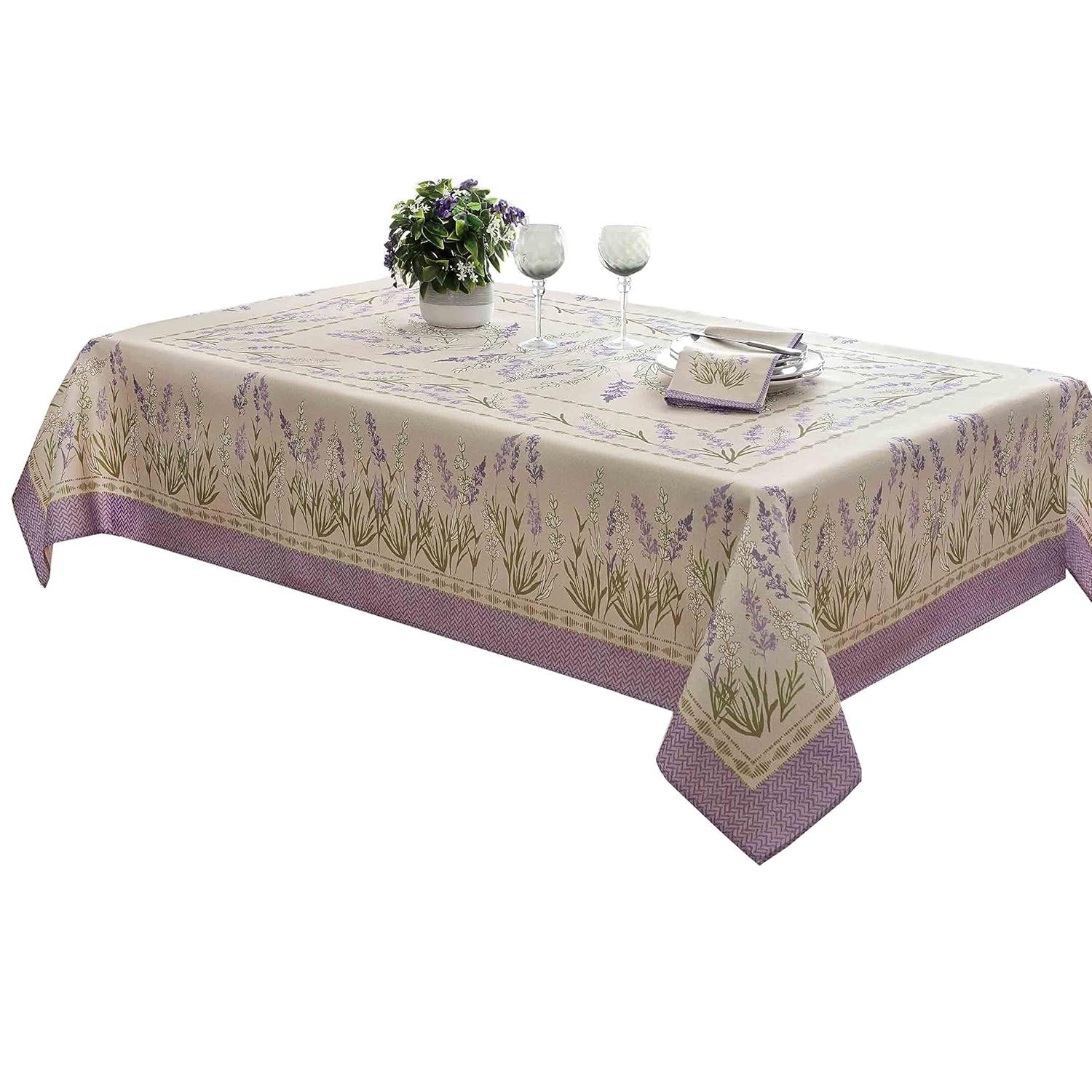 Home Bargains Plus Provence Square Tablecloth, 52 x 52 Inch, Blanchard Easter Field of Lilacs, Wrinkle and Stain Resistant Fabric Table Cloth