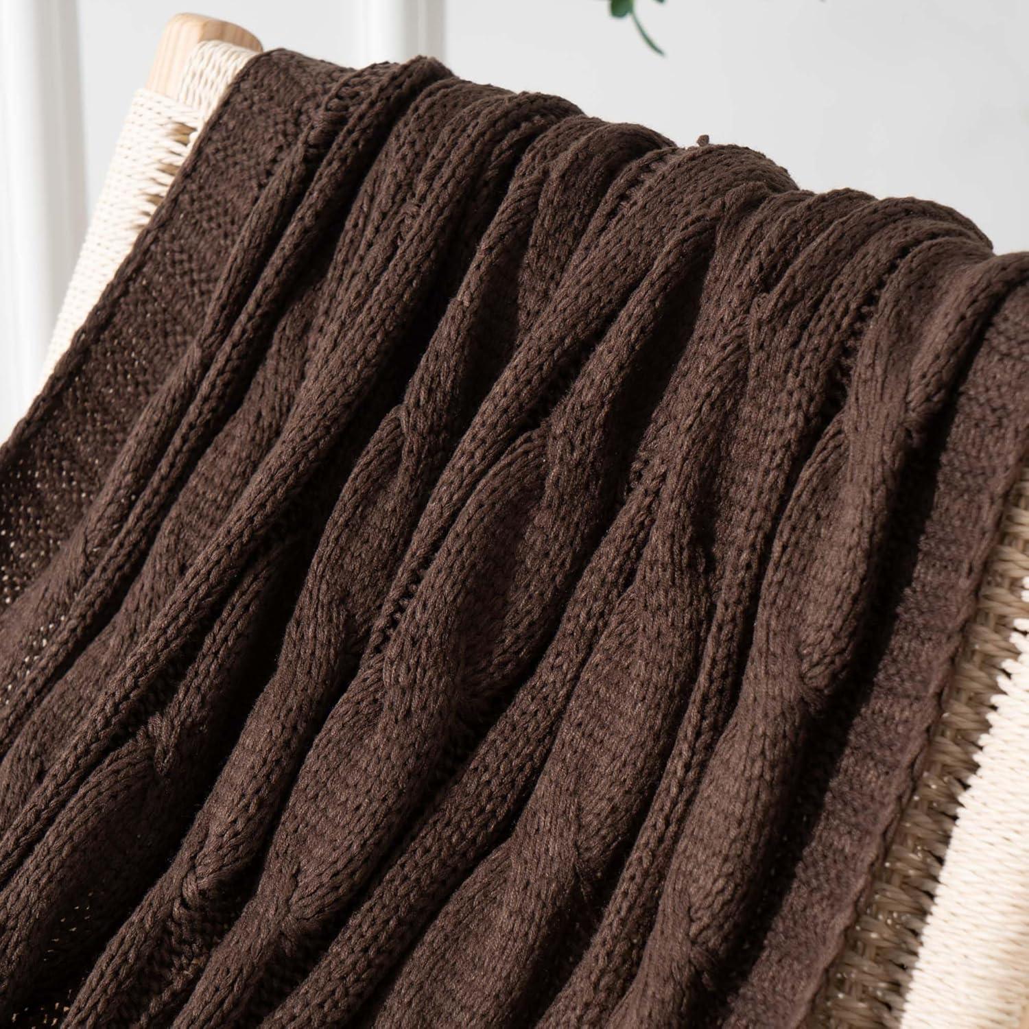 Battilo Brown Cable Knit Blankets, Herringbone Decorative Knitted Throw,Housewarming Gifts,50"x60"