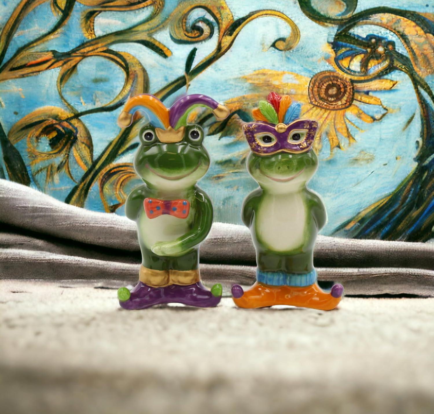 Mardi Gras Ceramic Frog Salt and Pepper Shakers Kitchen Gift Set