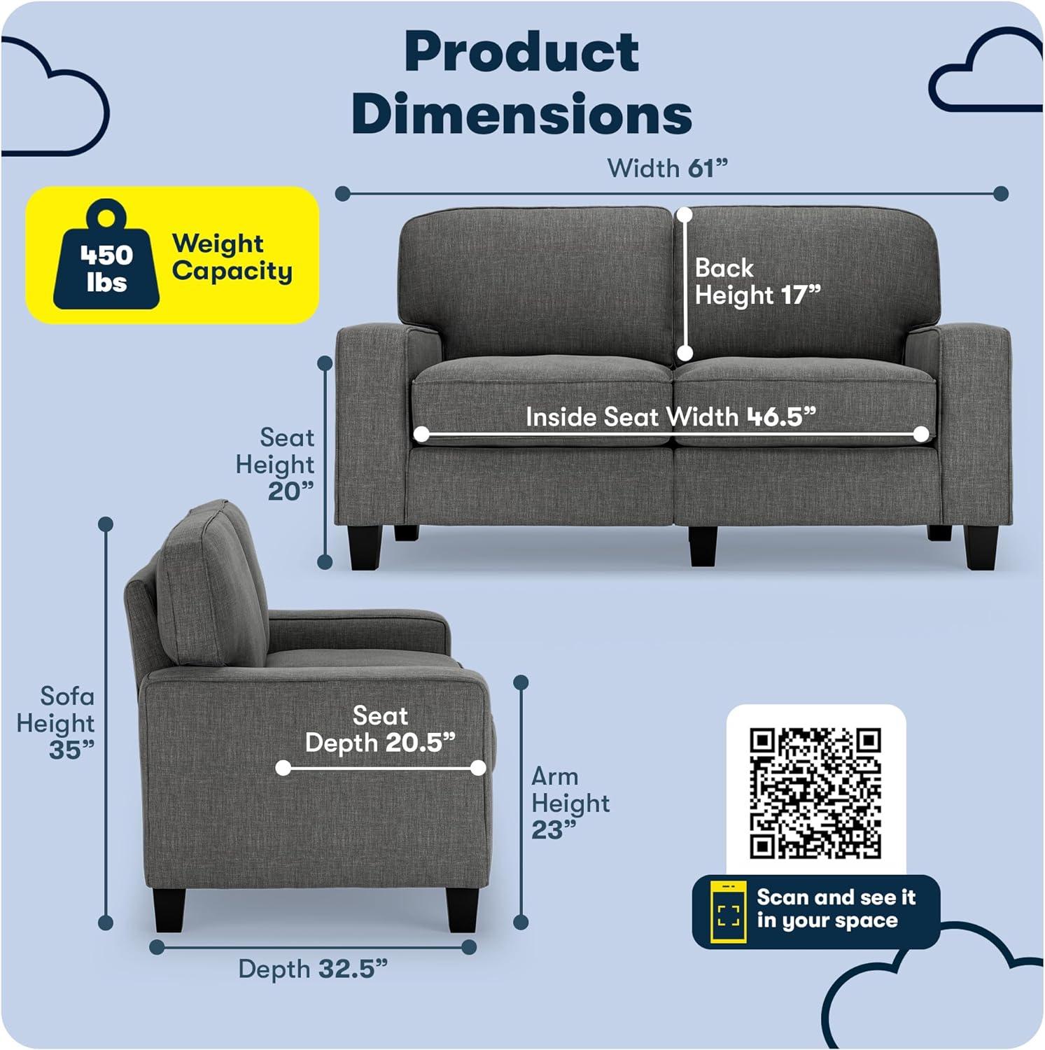 Serta Palisades 61" Track Arm Sofa, Easy Care Fabric, Soft Pillow Back, Pocket Coil Seat Cushions