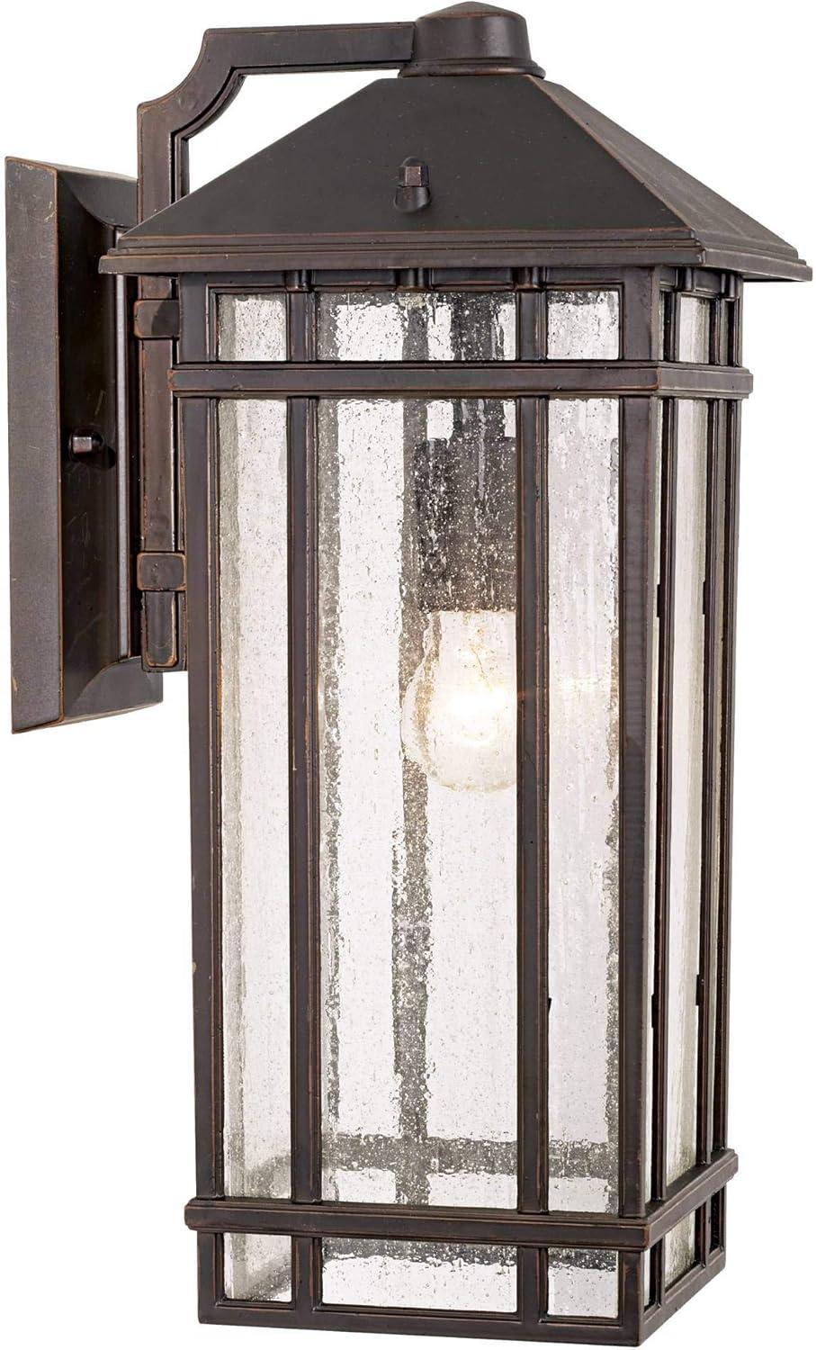 Kathy Ireland Art Deco Outdoor Wall Light Fixture Rubbed Bronze 16 1/2" High Seedy Glass Panels for Exterior House Porch Patio