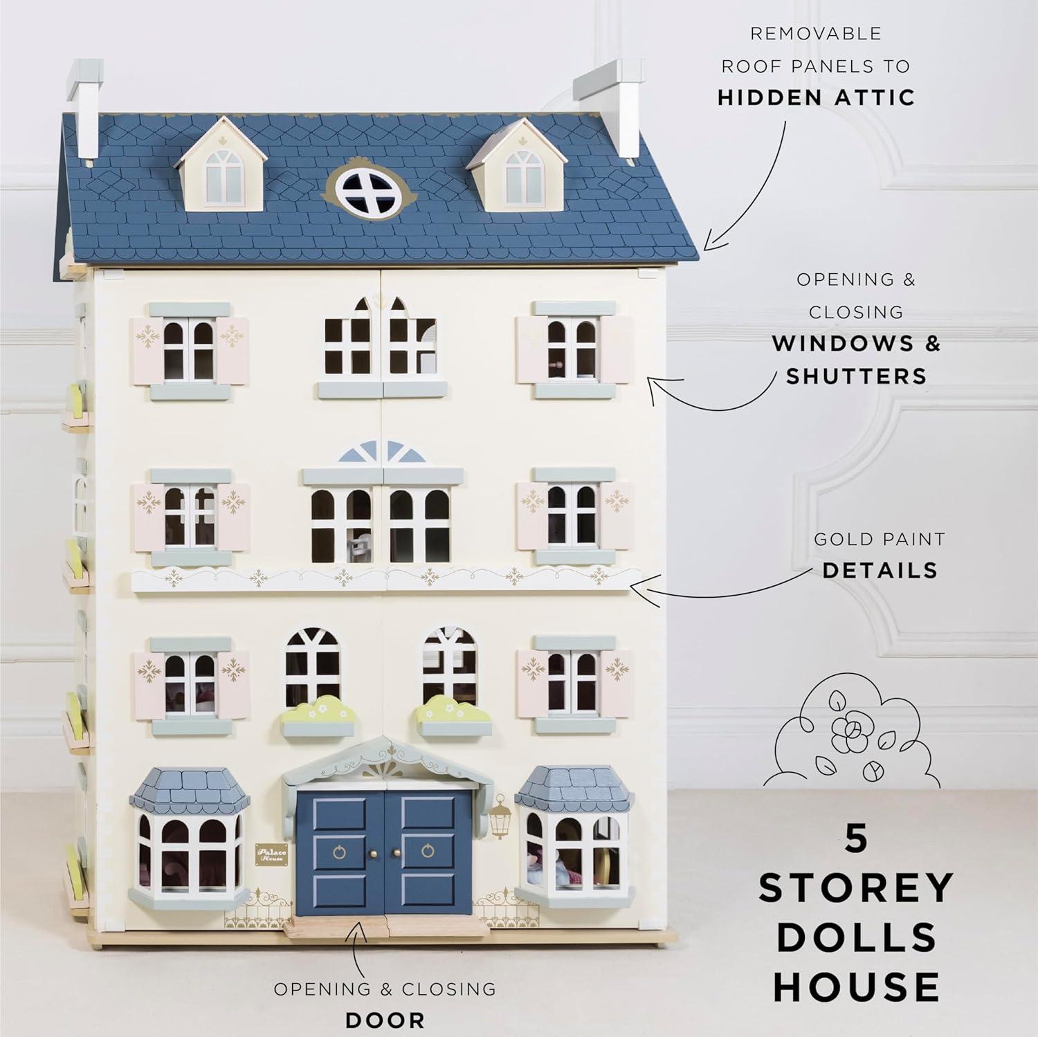Le Toy Van - Palace House Large Wooden Doll House | Great As a Gift | 5 Storey Wooden Dolls House Play Set - Suitable for Ages 3+