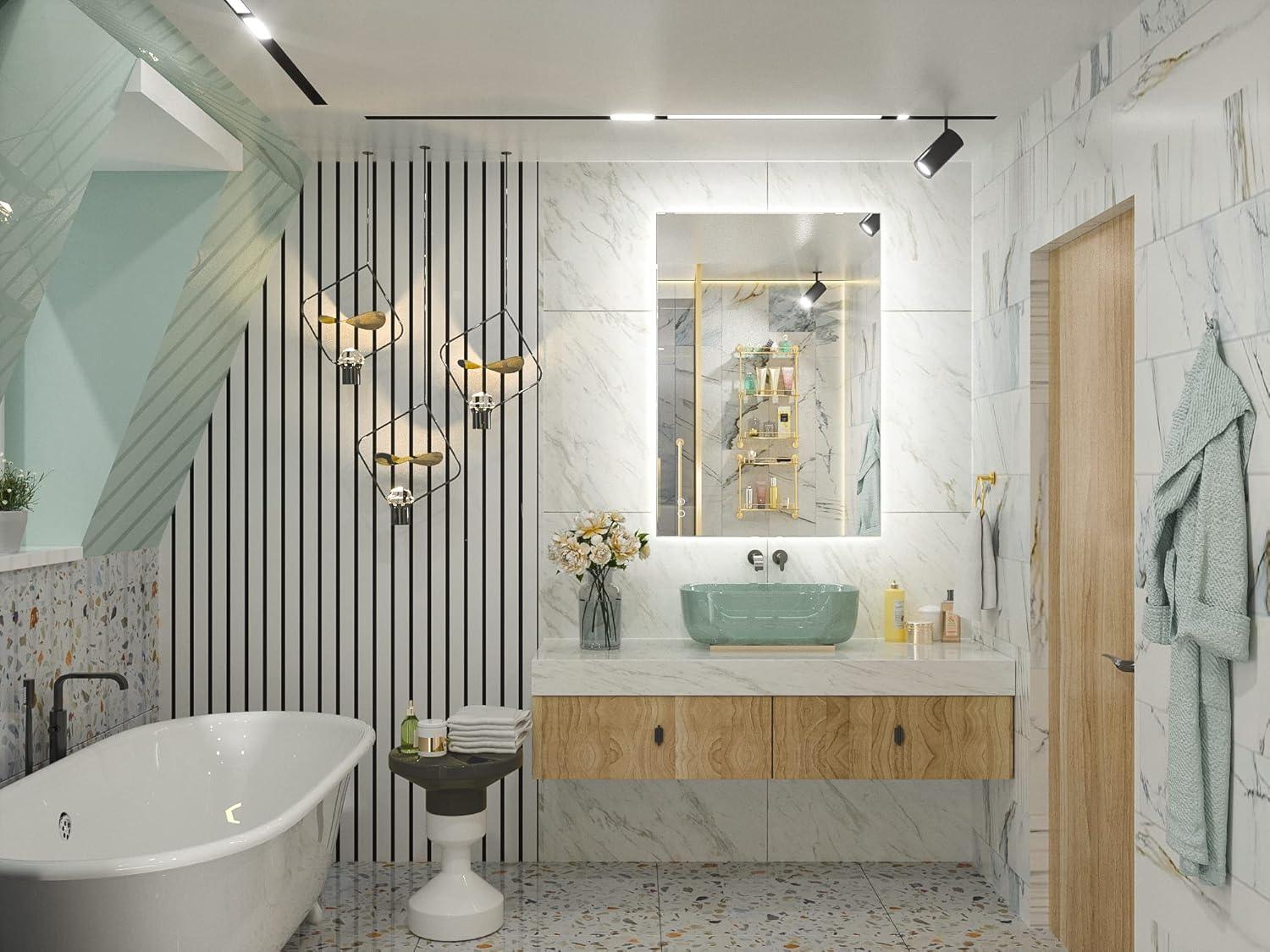 Ivy Bronx Keonjinn 40 X 24 In LED Bathroom Mirror With Lights, Adjustable 3 Color Lights, LED Vanity Mirror, Wall Mounted Anti-Fog Dimmable Mirror, UL Listed LED Driver, HD Tempered Glass(Horizontal/Vertical)