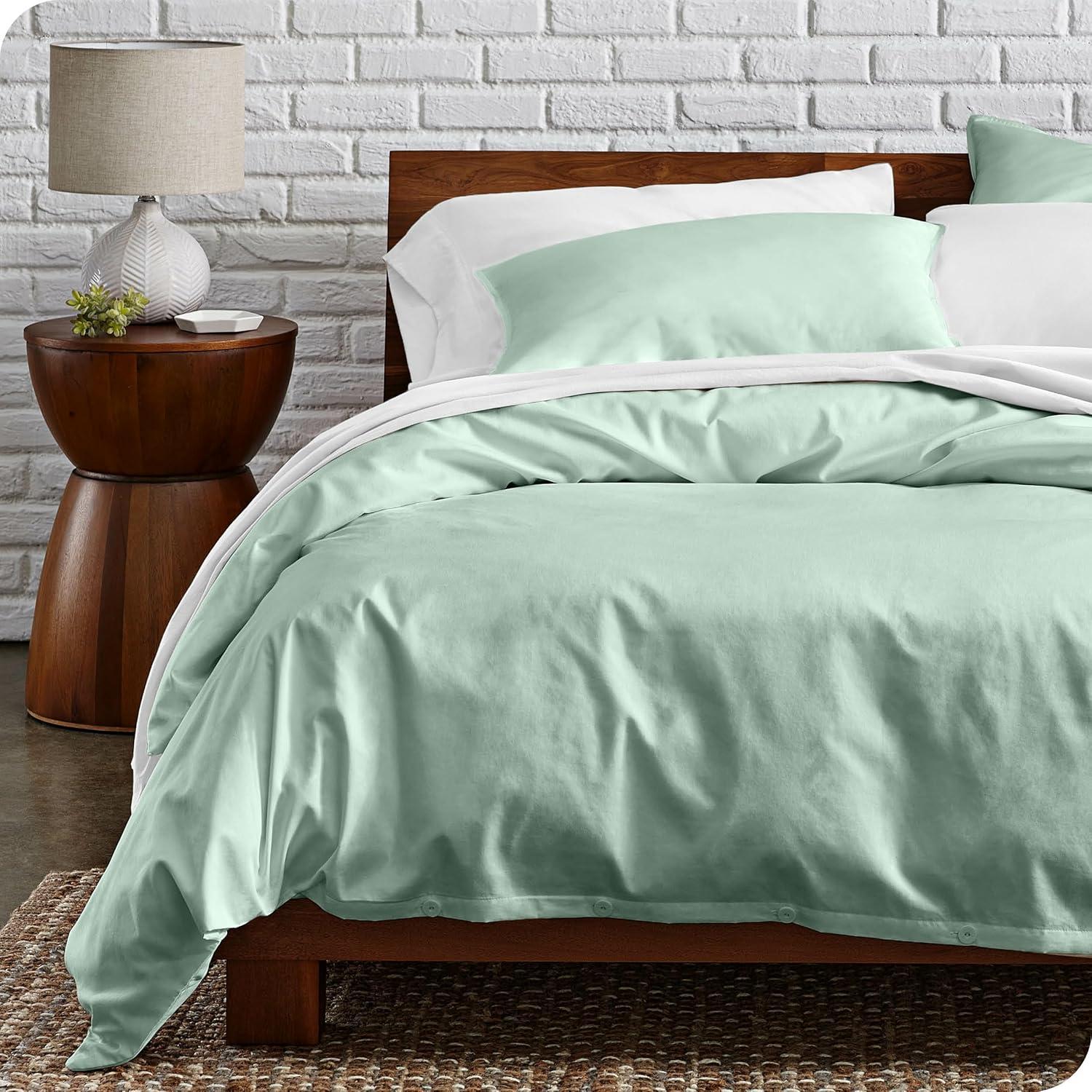 100% Organic Cotton Percale Full/Queen Duvet Cover and Sham Set Willow by Bare Home