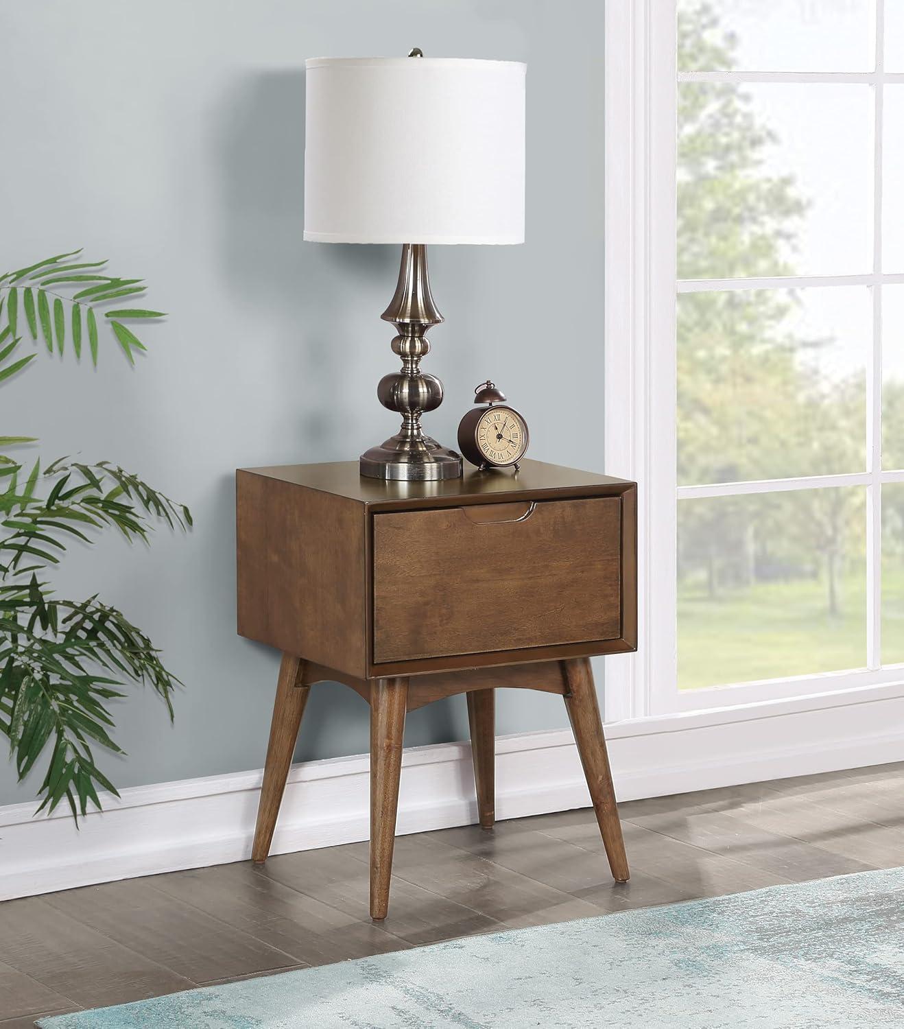 Copenhagen Wood Accent Table with Drawer in Walnut Finish