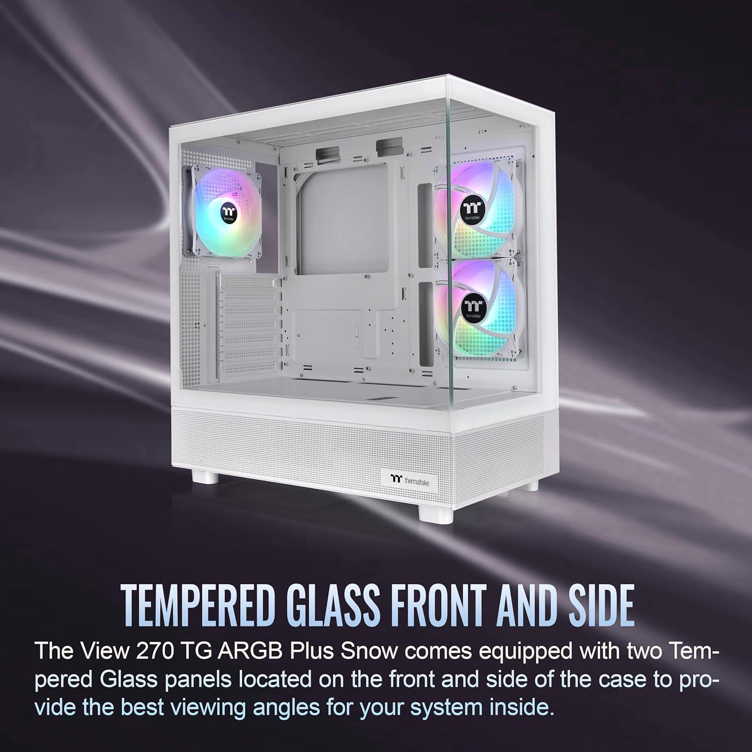 Thermaltake View 270 Plus TG ARGB Snow Mid Tower E-ATX Case 3x120mm ARGB Fans Included Support Up to 360mm Radiator Front & Side Dual Tempered Glass Panel CA-1Y7-00M6WN-01