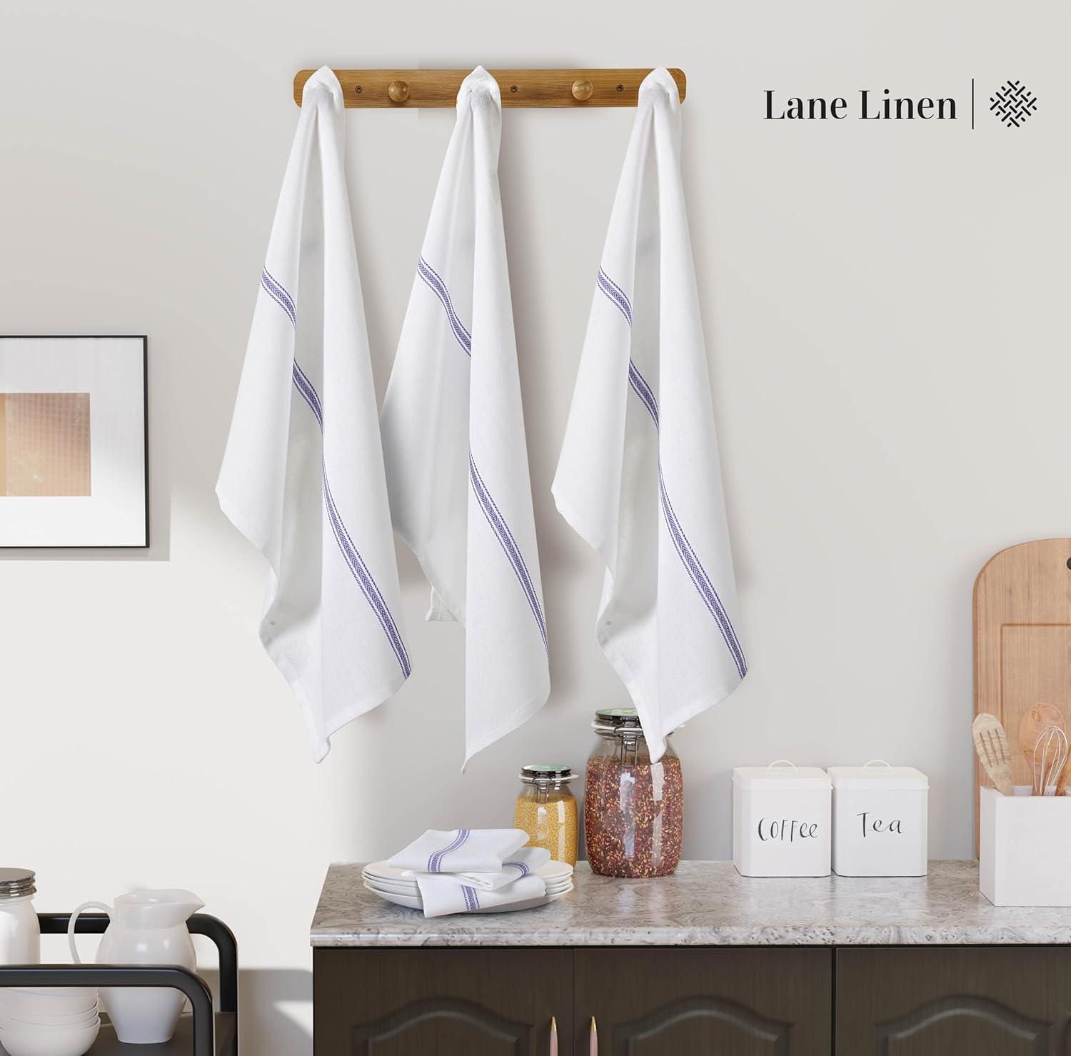 Kitchen Towels Set - 100% Pure Cotton Dish Towels for Kitchen, Super Absorbent Kitchen Hand Towel, Soft & Durable Dish Cloths, Pack of 12 – 15”x25”, Blue Stripe