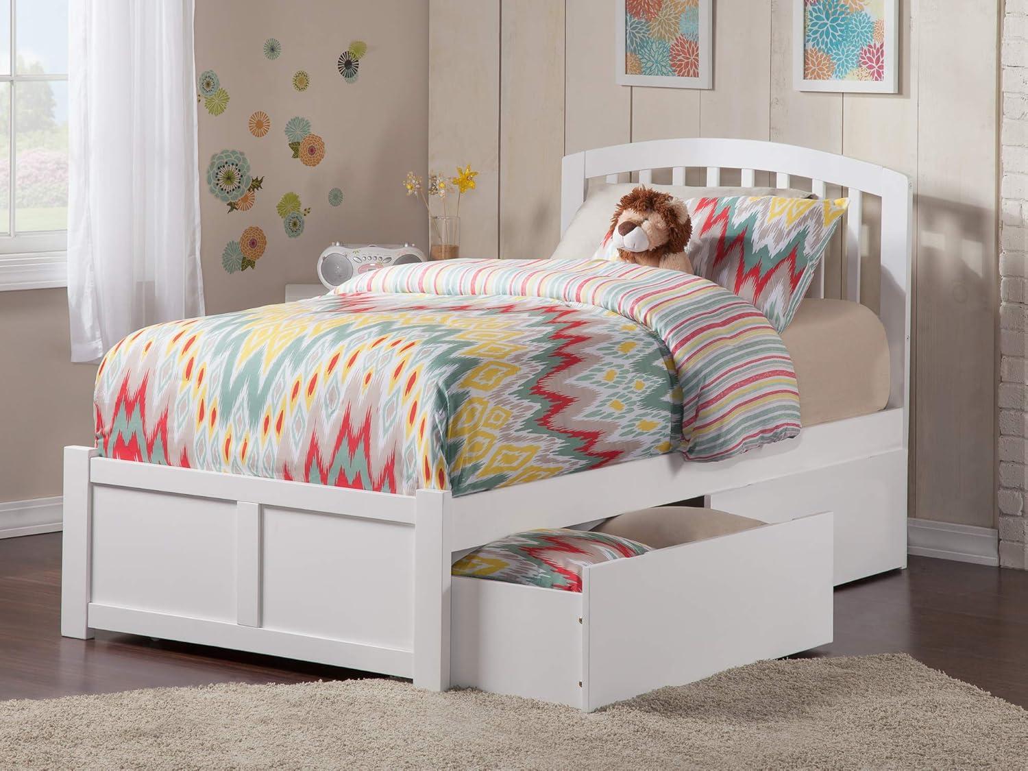 Richmond Platform Bed with Flat Panel Foot Board and 2 Urban Bed Drawers in, Multiple Colors and Sizes
