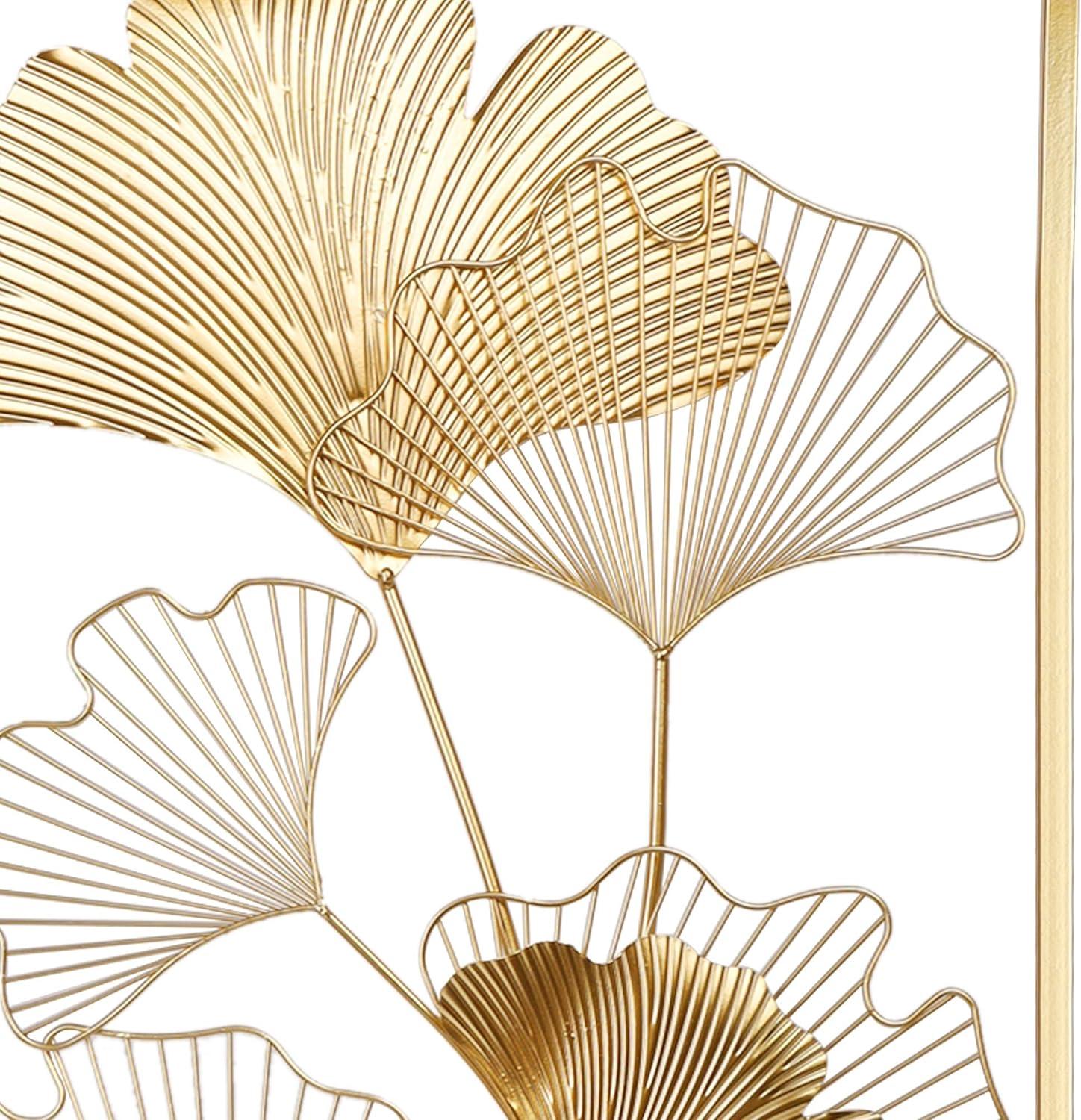 Rectangular Metal Wall Decor, Modern 39"X 20" Golden Ginkgo Leaves Metal Wall Decor with Frame Home